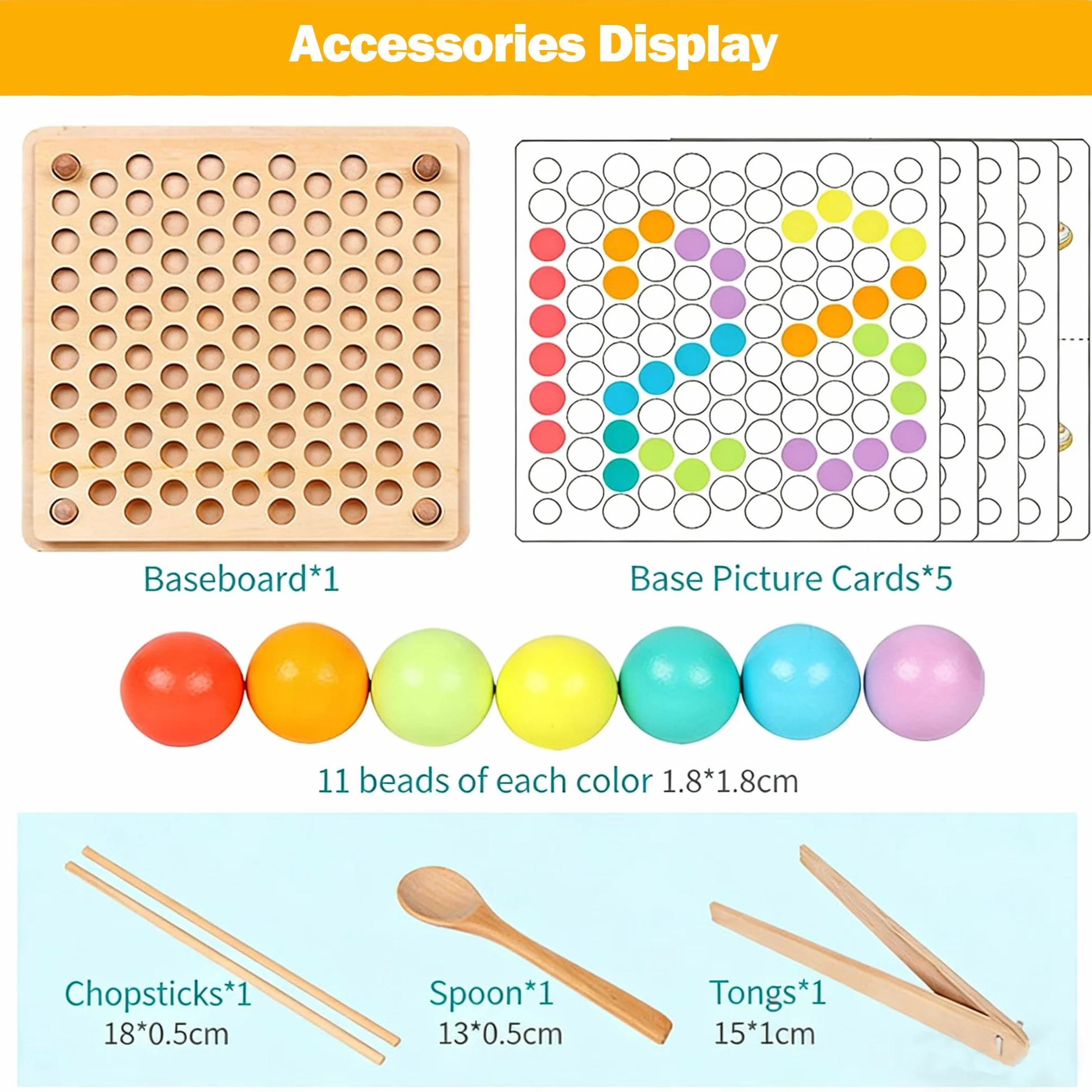 Jeu de Perles à Clip Rainbow Beads Montessori en Bois Jeux Éducatifs Motricité Fine 3 Ans