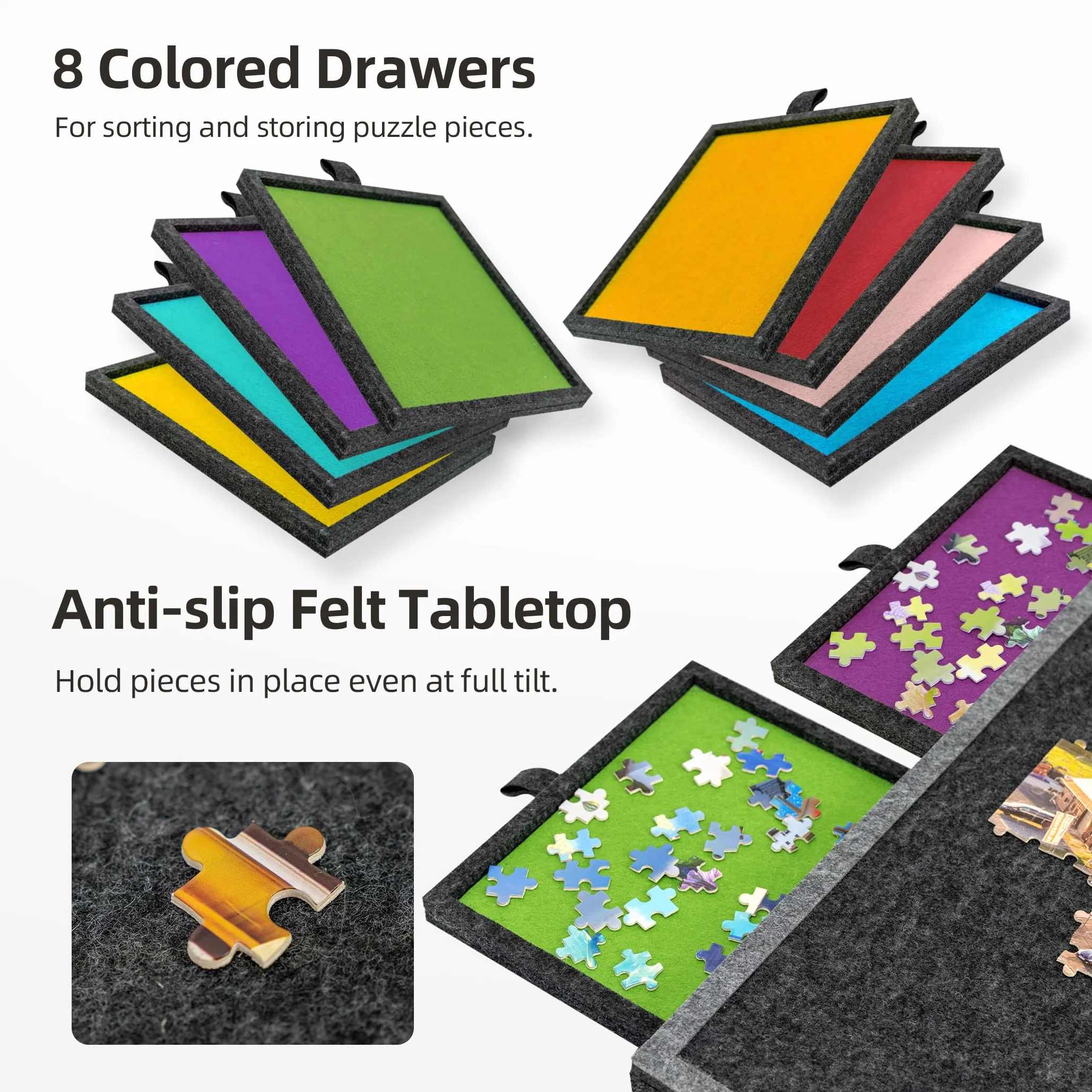 Lot de 2 000 planches à puzzle pliables et inclinables avec 8 tiroirs et couverture, table de puzzle en feutre légère et portable avec supports intégrés pour les réglages d'angle, pour 1000