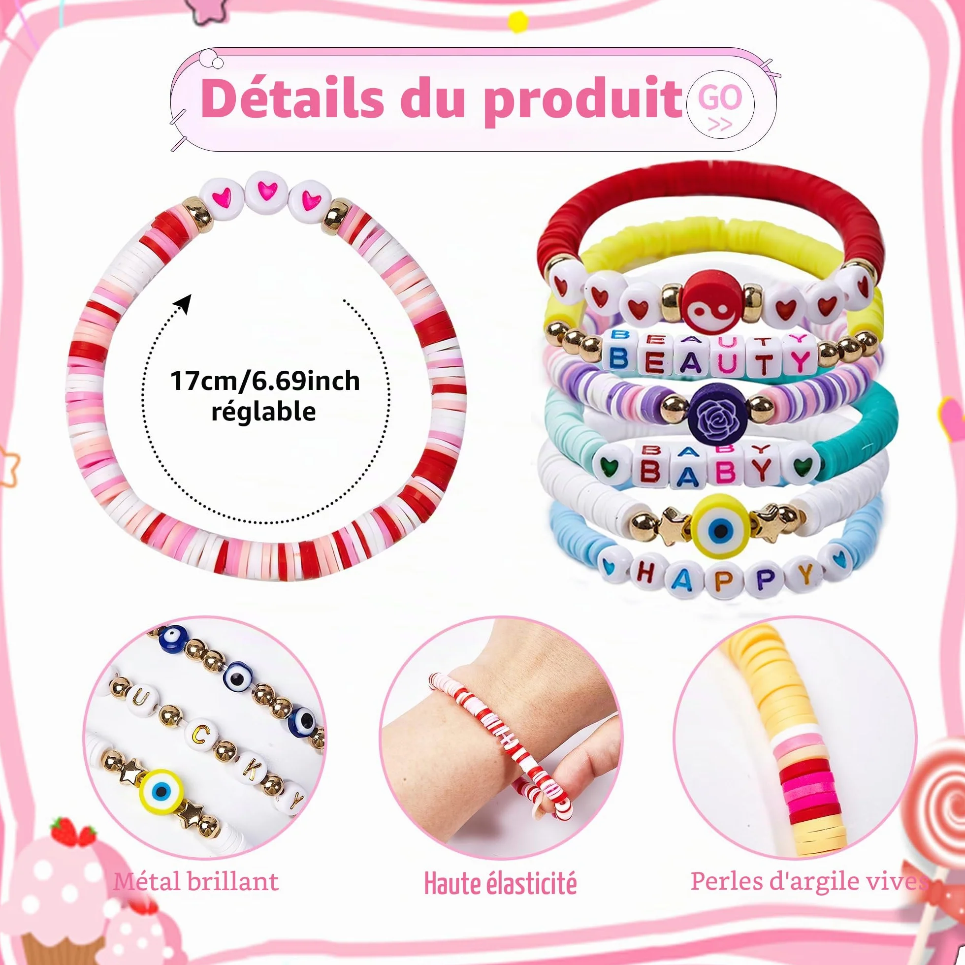 Lot de 32 Bracelets Colorés Preppy Cadeau Anniversaire Enfants Adolescents