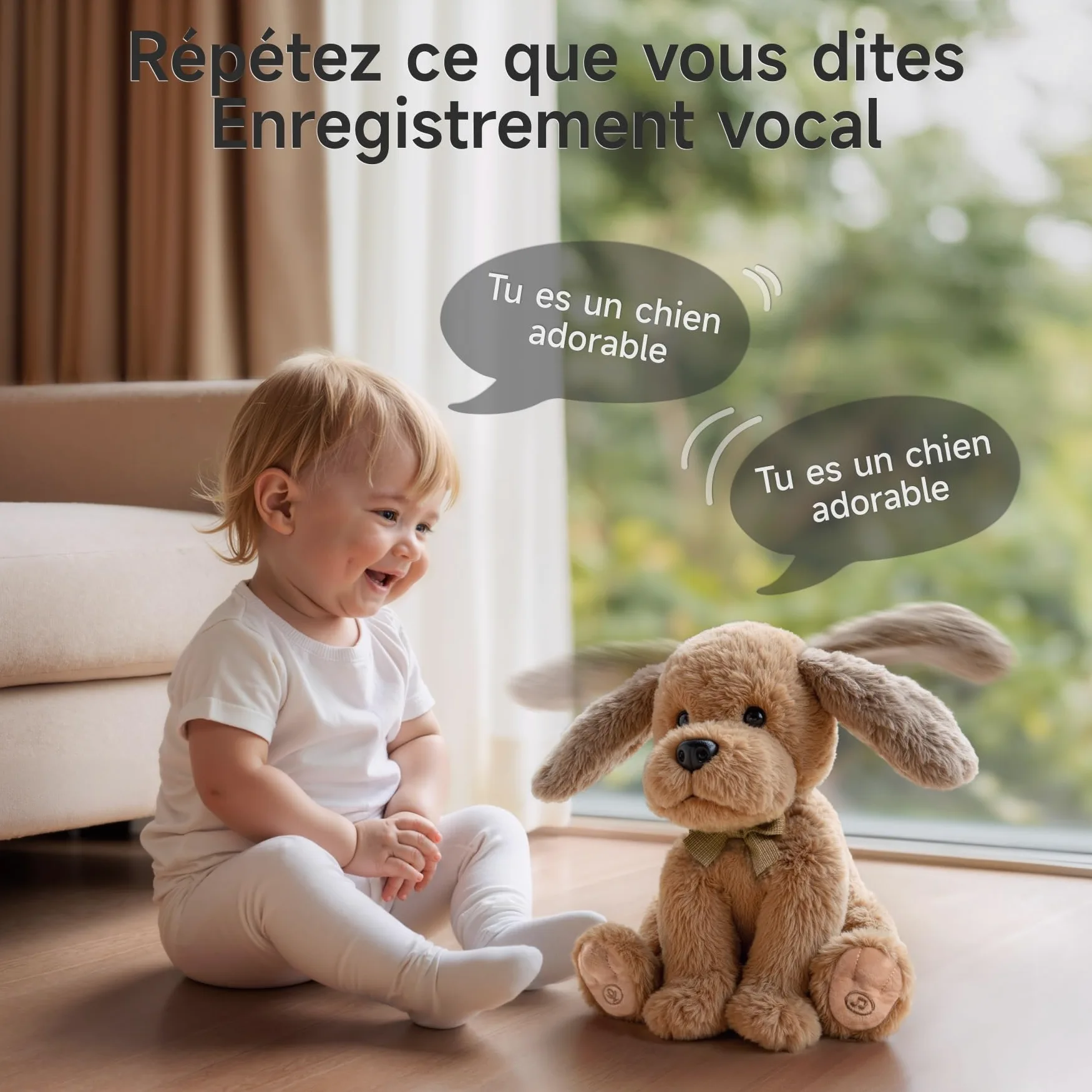 OR OR TU Jouet Peluche électronique Chien pour Enfants, électronique Doux Chien de Compagnie Chanteur d'oreilles, Répète ce Que tu dis Peluches et Animaux Interactifs pour Enfants 3 4 5 6 7+ Ans