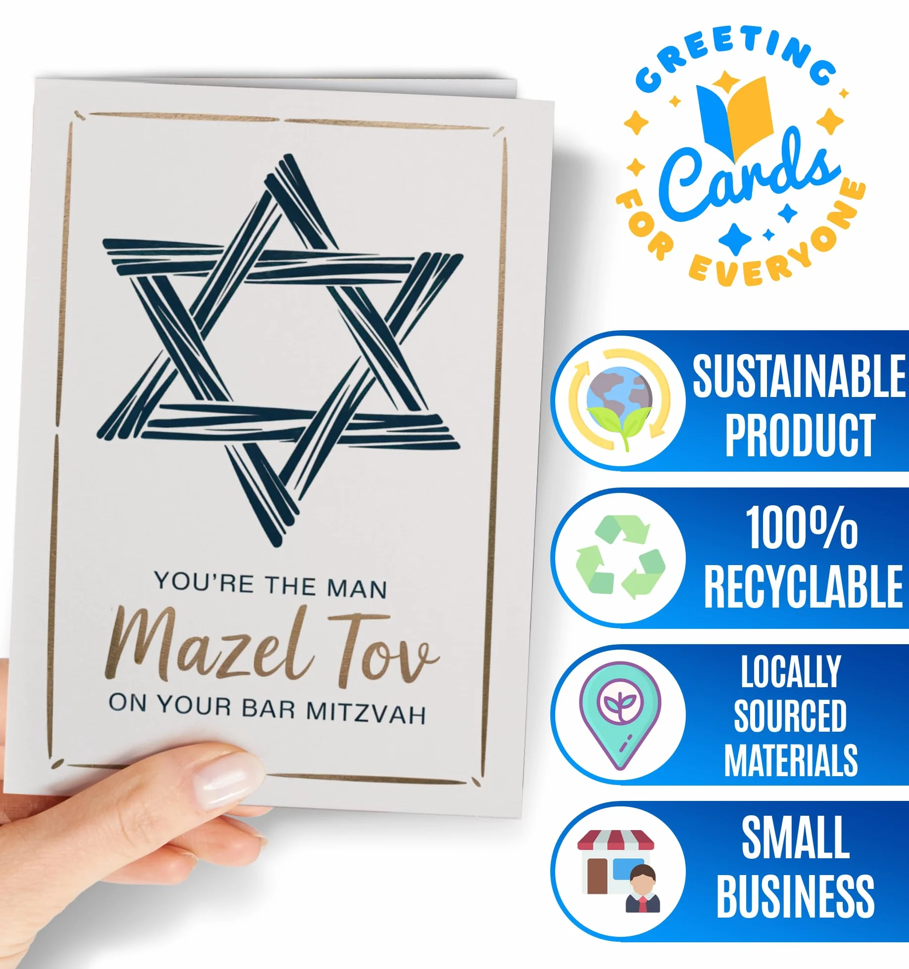 Carte Bar Mitzvah – Cartes de félicitations juives Mazel Tov pour garçons