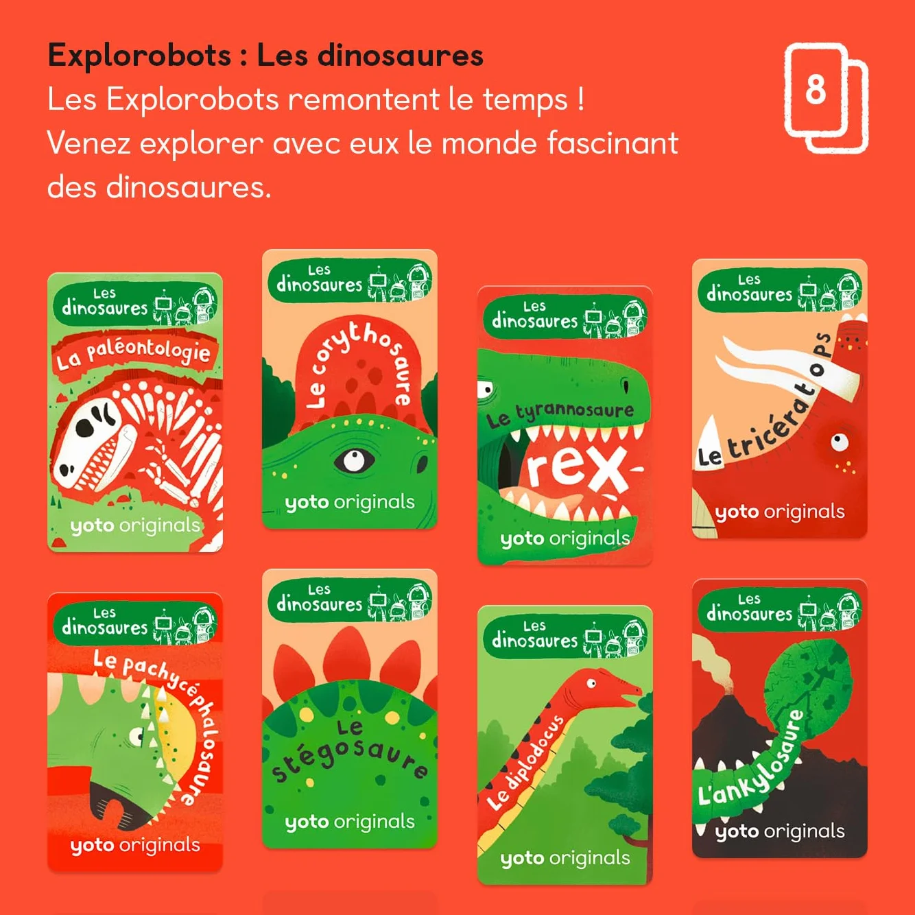 Yoto Pack Les Explorobots - Les Dinosaures, 8 Livres Audio pour Enfant en français pour Yoto Player et Mini, 5-14 Ans