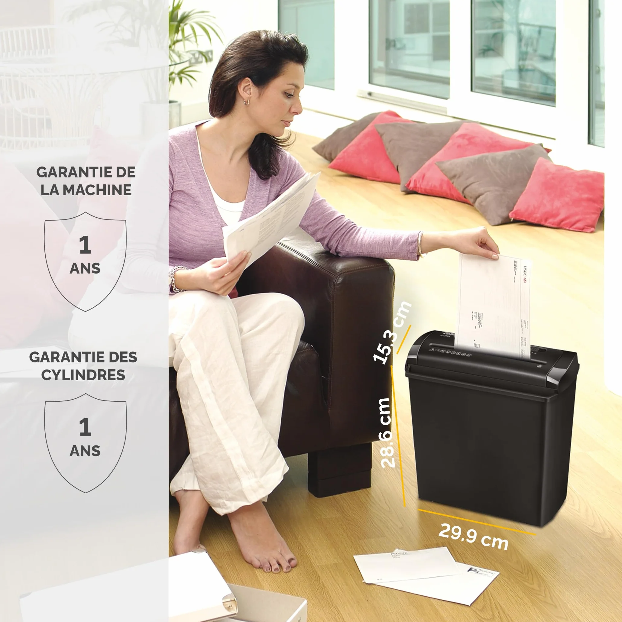 Fellowes Powershred P-25S Destructeur de Documents 5 Feuilles Coupe Droite 11L P1 Noir