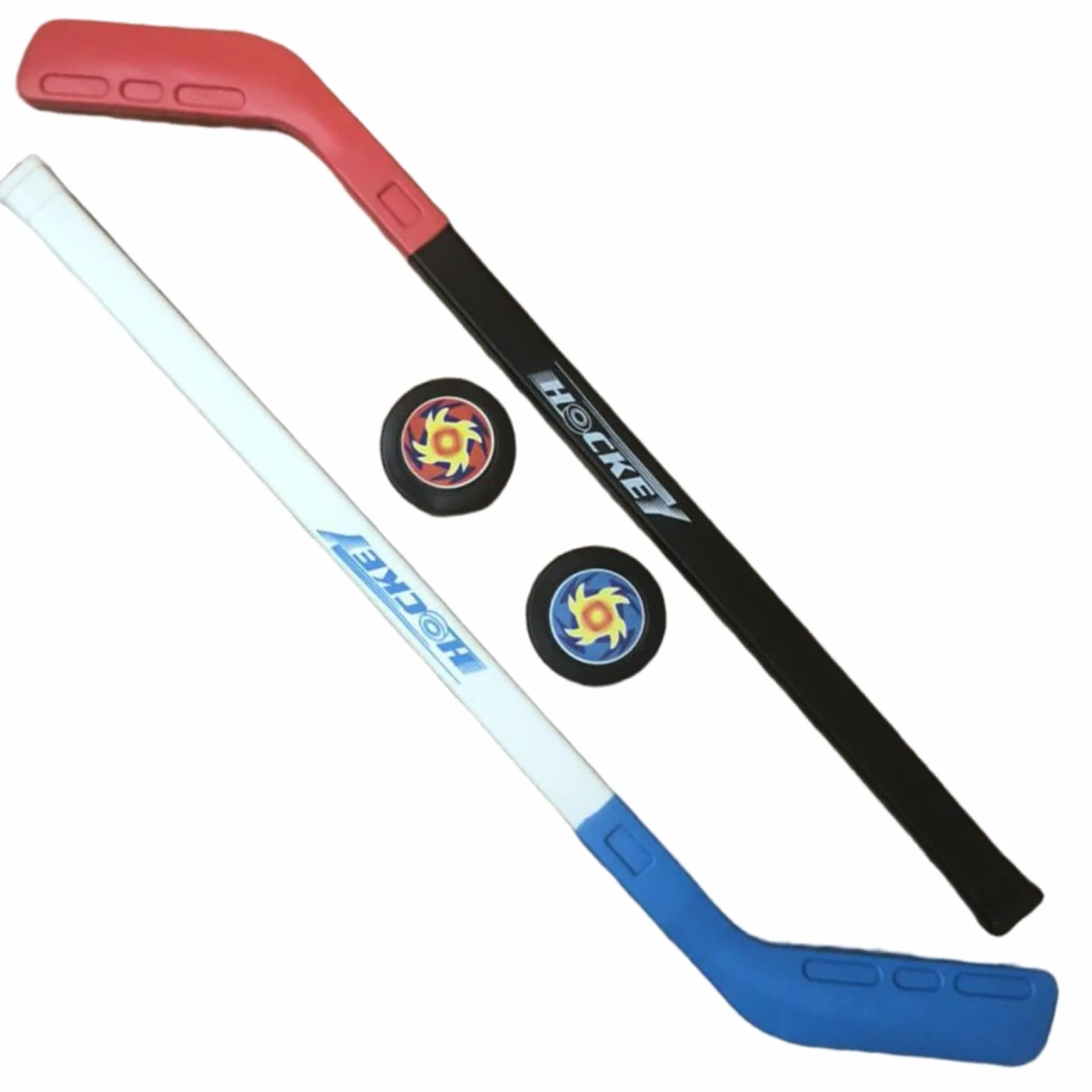 Ensemble de Hockey pour Enfants, Bâton avec 2 Balles, Entraînement Intérieur Extérieur (Bleu Rouge)