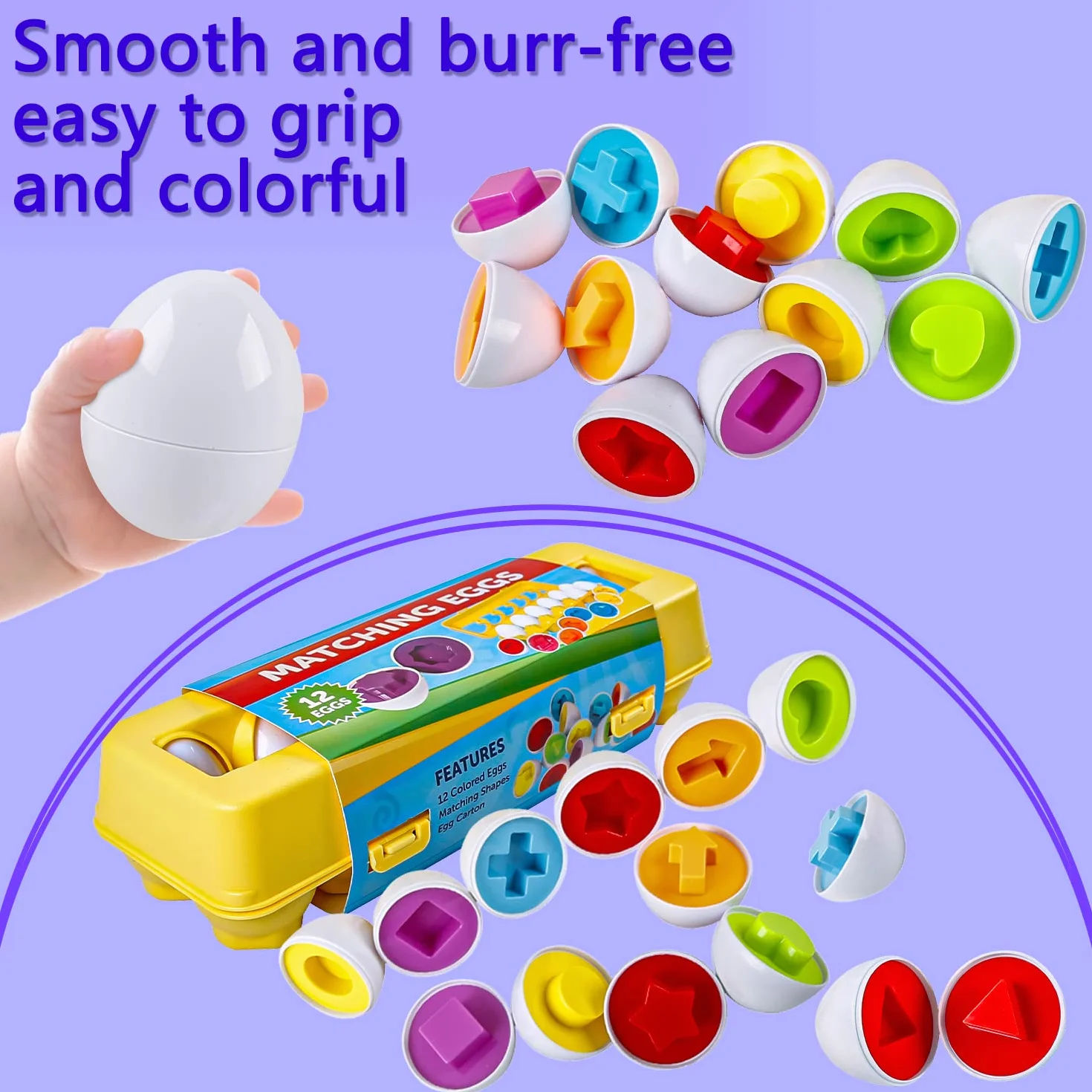 Jouets D'oeufs Correspondant Puzzle Montessori Oeufs Éducatifs Géométrique, Enfants Enseignement Précoce Reconnaître Les Formes de Couleur Patchwork, 2 Ans Boîte à œufs