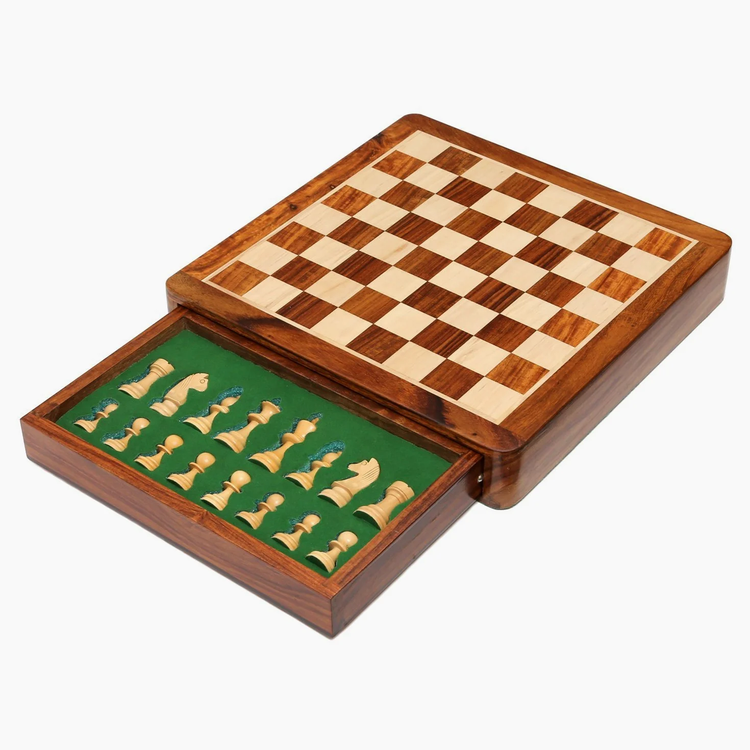 StonKraft Jeu d'échecs magnétique en Bois avec tiroir de Rangement | Jeu de Plateau d'échecs de Voyage avec tiroir Chessman (Plat 12 x 12 Pouces)
