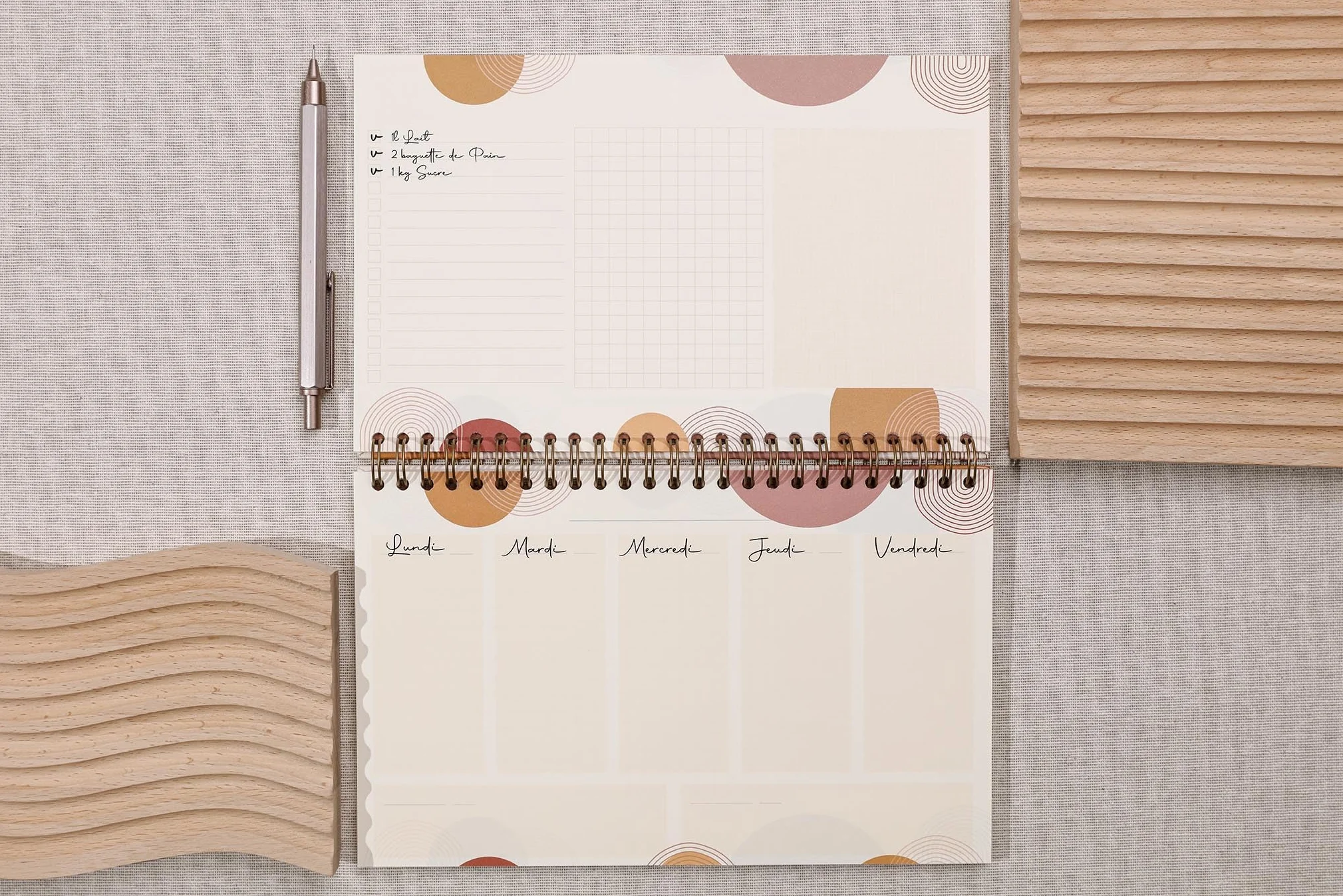 Clairefontaine Bloc Planner Spirale 22x14 cm 53 Feuillets Planificateur hebdomadaire Nature Terracotta