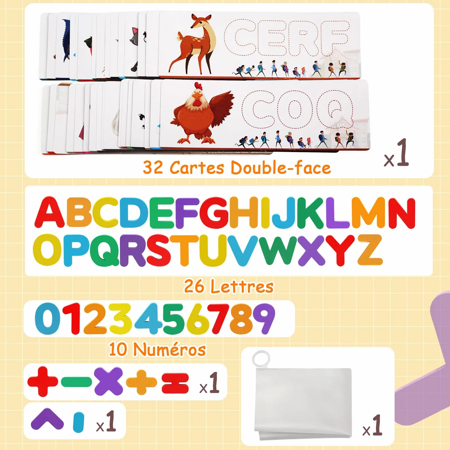 Felly Jouet Enfant 2-5 Ans, Jeux Educatif d'Orthographe Française, 2 en 1 Montessori Apprenez à Lire Lettres et Arithmétique
