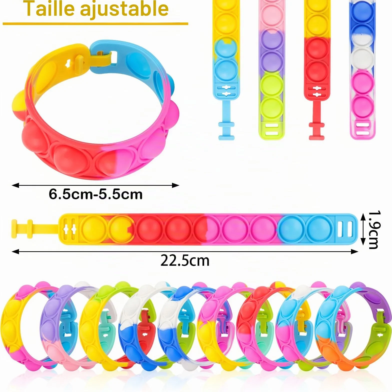 Bracelet Enfants Réglable en Silicone Doux, 30 Pièces, 15 Couleurs, Cadeau Anniversaire