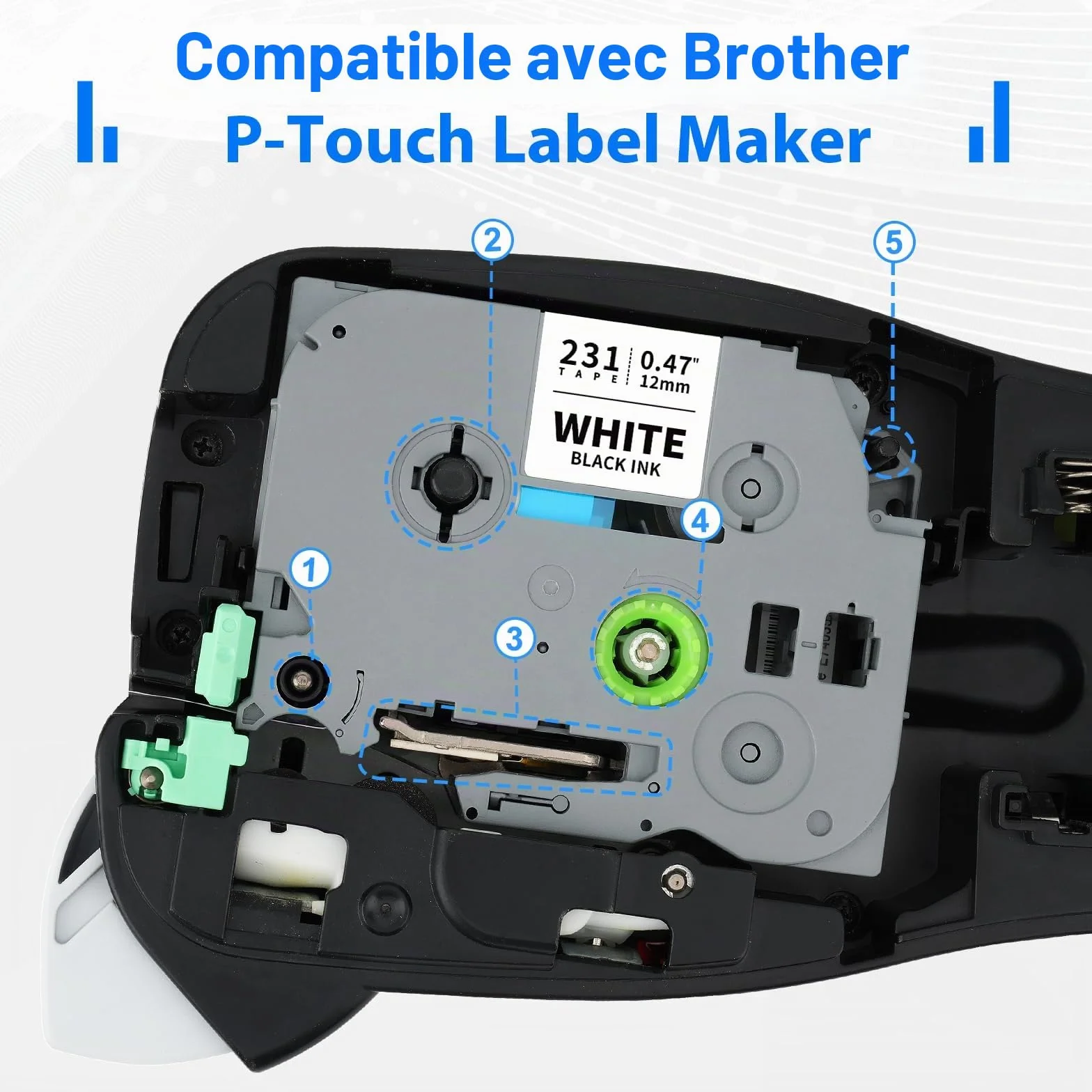 Compatible Brother TZe-231 TZe-131 TZe-431 TZe-531 TZe-631 TZe-731 12mm Ruban PT H105 H107B P710bt H100LB E110 H100R D210 H200 H110 D400 1000 D200 D600VP