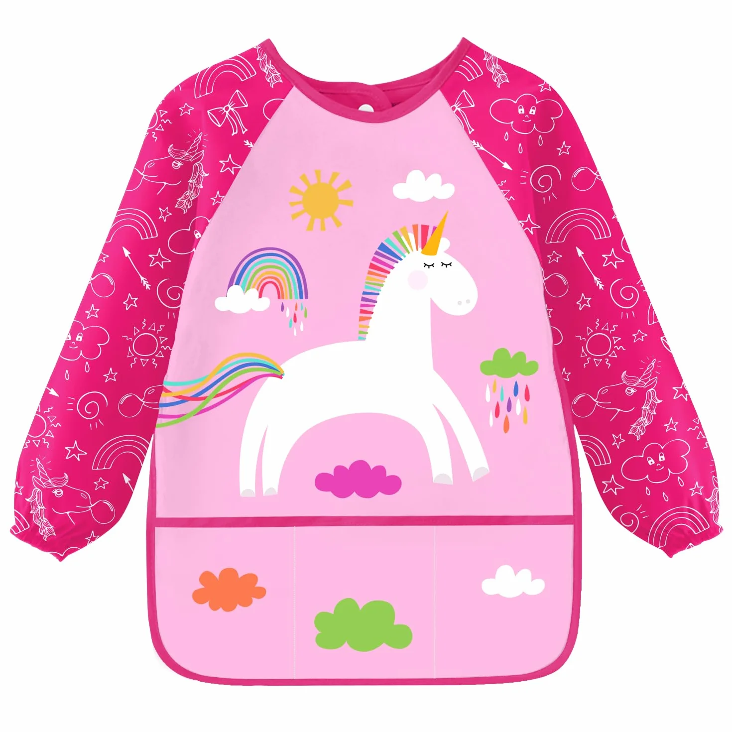 Tablier Peinture Enfant 3-8 ans Licorne Dinosaures Manchon 3 Poches Longueur 58cm