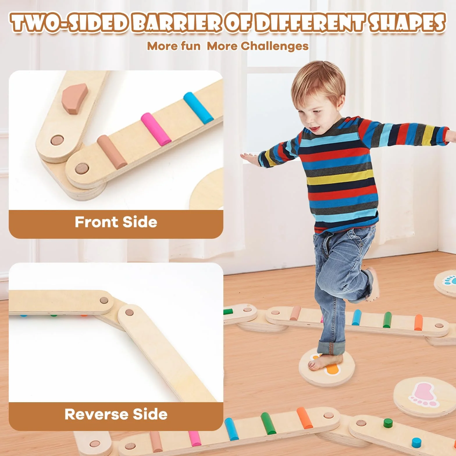 Poutre d'équilibre en bois pour enfants avec 6 pierres d'équilibre, jouets Montessori d'entraînement à l'équilibre