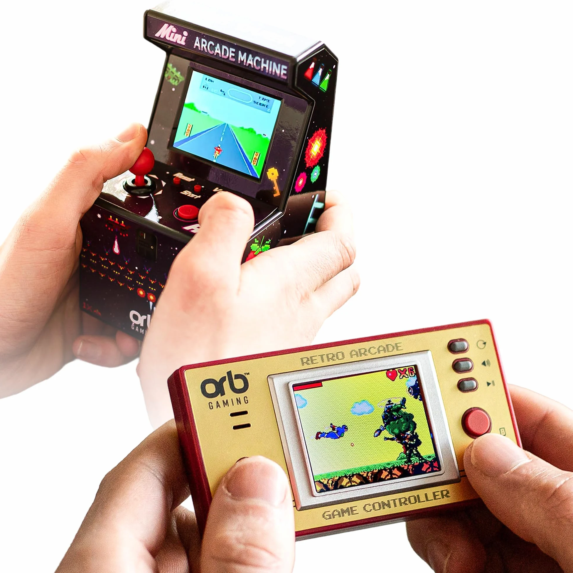 Orb Mini console de jeux portable rétro et ensemble d'arcade – 1 console de jeux intégrée de 150 et 1 x 240 jeux d'arcade intégrés, écran LCD couleur Thumbs Up!