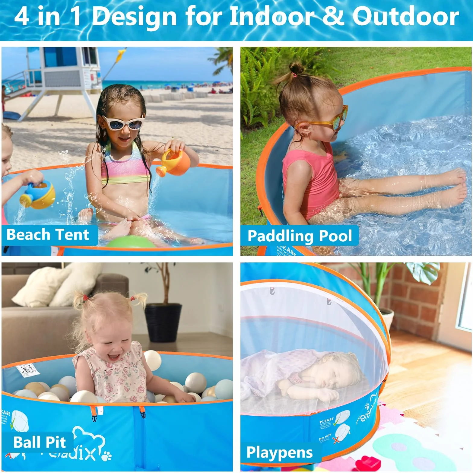 Peradix Splash Pool tente de plage 4 en 1 pour bébé avec abri solaire UV auvent moustiquaire pop-up portable