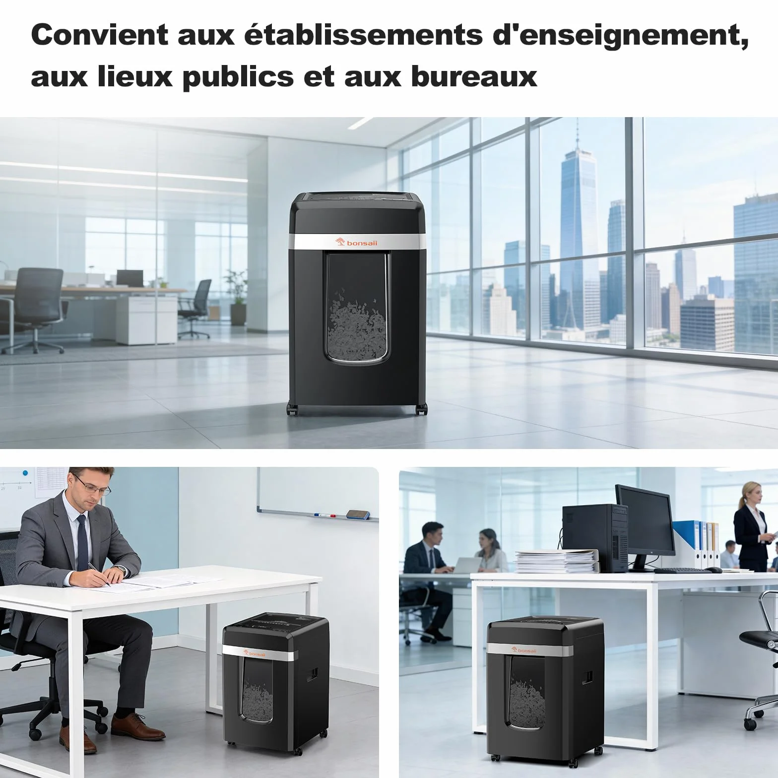 Bonsaii Destructeur de Documents Micro-Coupe P-4, Alimentation Automatique 300 Feuilles, 60 Min Continu, Bac 31L, C291-A