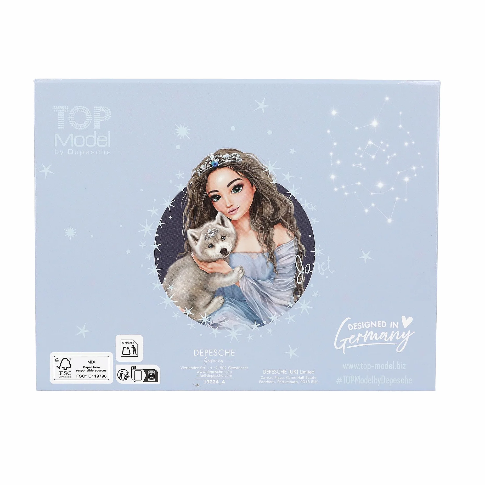 Depesche TOPModel Wolf Boîte de Papeterie Bleu foncé Motif étoiles Chemise Crayons Gomme