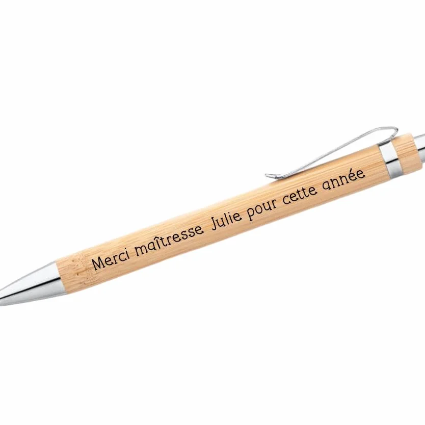 Stylo en bambou personnalisé AVS AESH maîtresse nounou atsem cadeau fin année scolaire