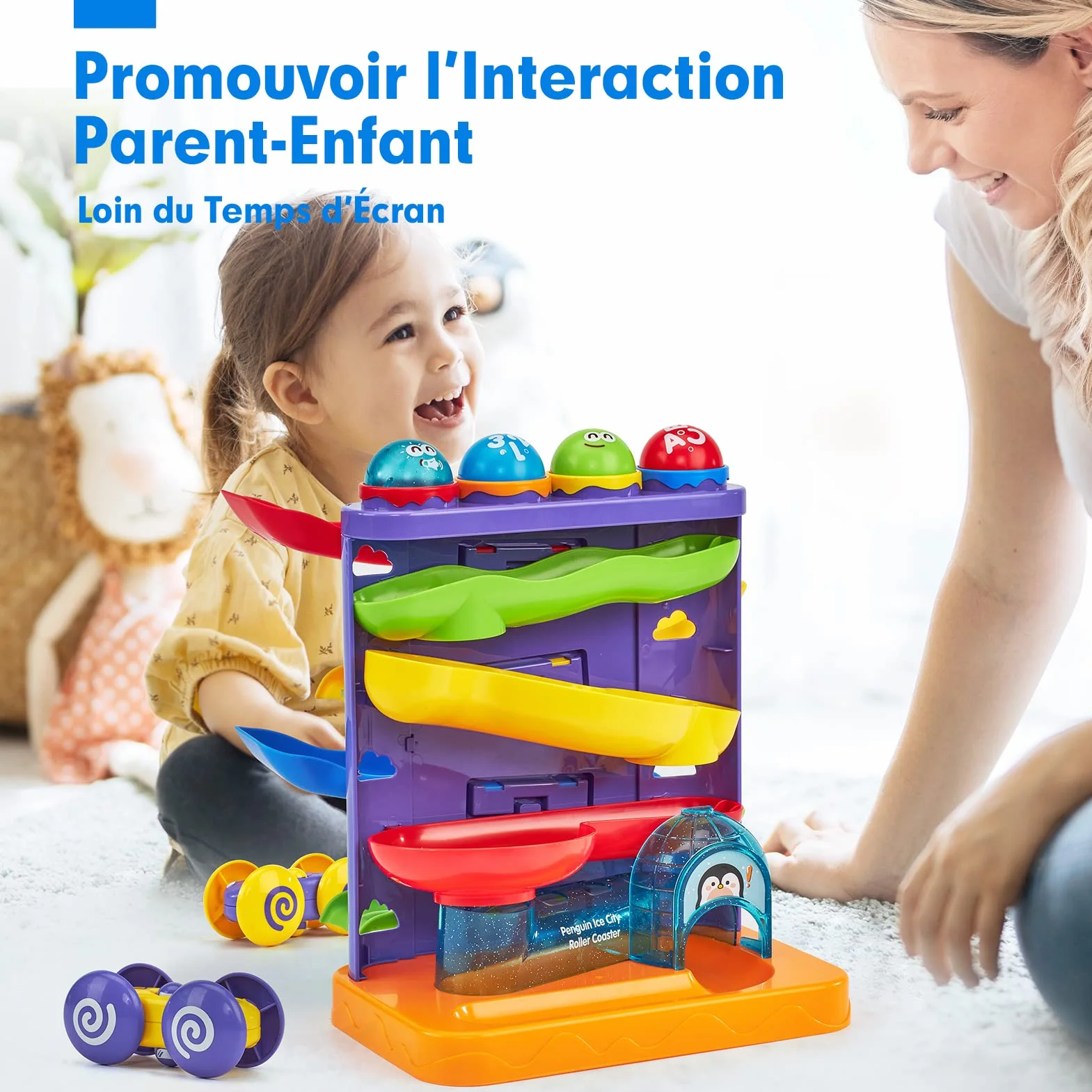 Jouet Bebe 1 an 2 En 1 Circuit Voiture & Pound A Ball Jouet Enfant 1 2 Ans avec Marteau et Balle, Jouets Éveil Montessori pour Garçon Fille 1 2 3 Ans