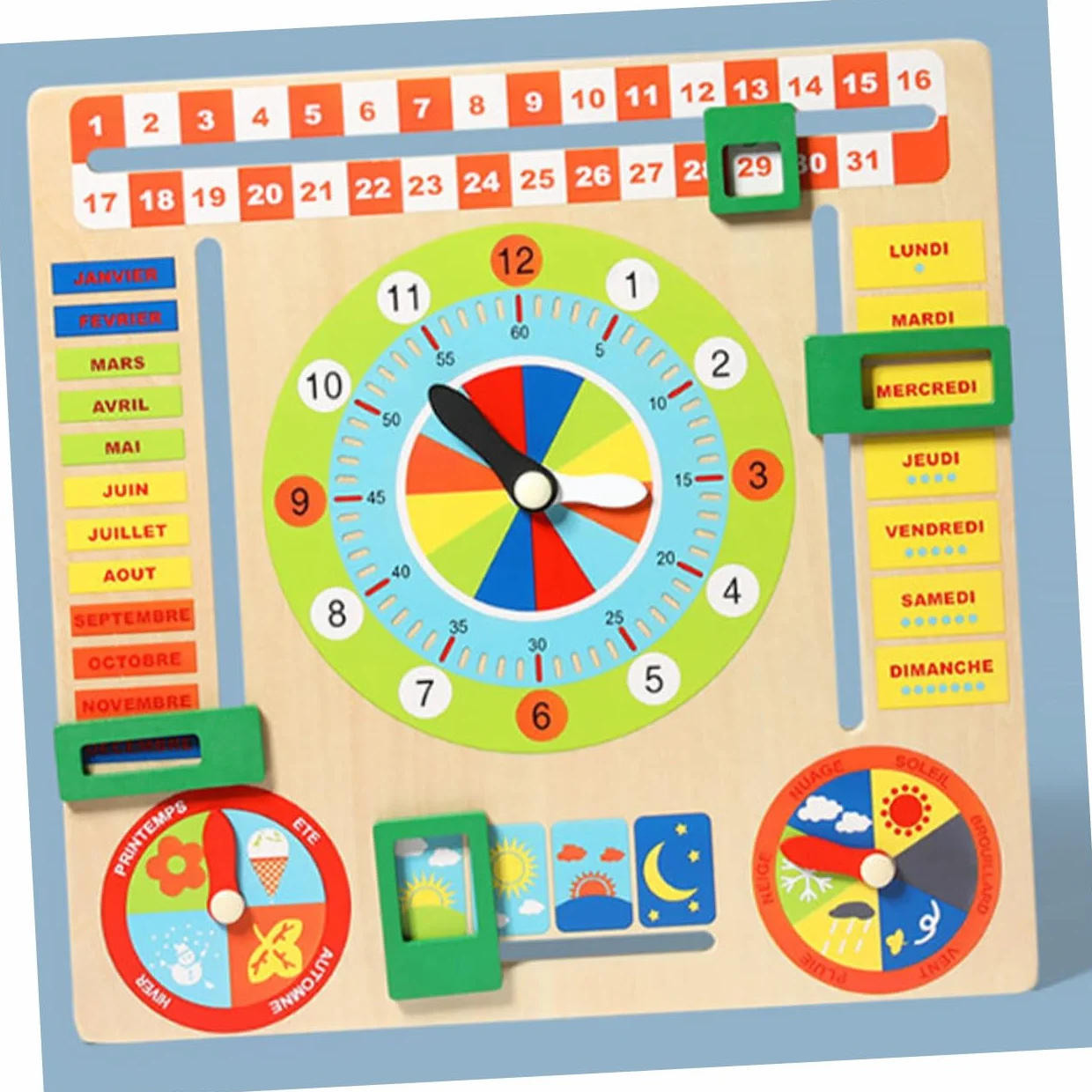 Horloge en Bois Jouet d'Apprentissage pour Enfants Surface Lisse Éveil Éducation Précoce