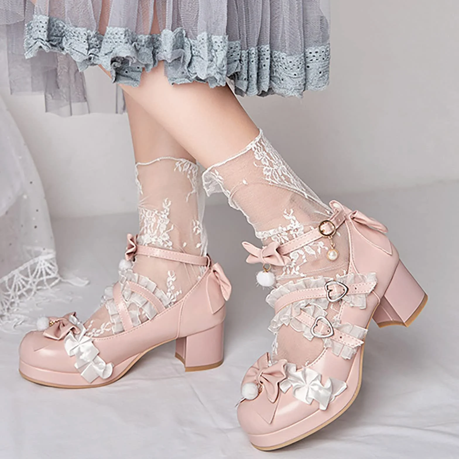 Escarpins Mary Jane enfants filles princesse talon haut Kawaii Lolita cosplay fête plateau