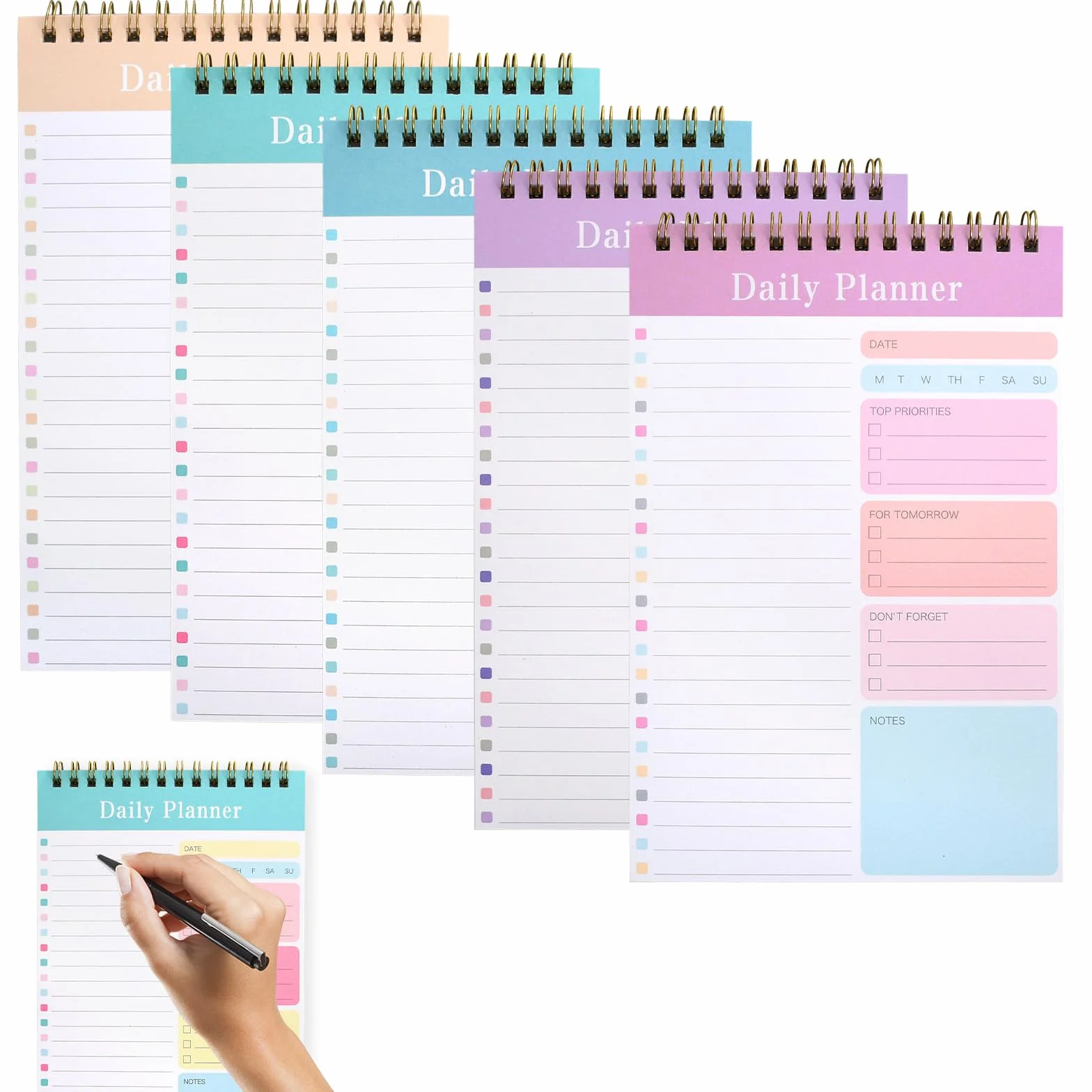 A5 To Do List 5 Paquets Planificateur Journalier Non Daté 150 Feuilles Daily Planner Carnet à Spirale