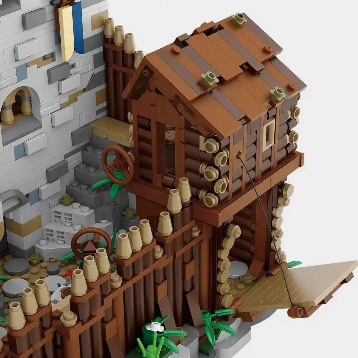 BlueBrixx Château Blaustein, 5747 Mini Blocs, Château Médiéval | Cinq minifigurines, toit amovible et deux étages, cuisine, couloir et chambre à coucher, 275 x 290 x 225 mm