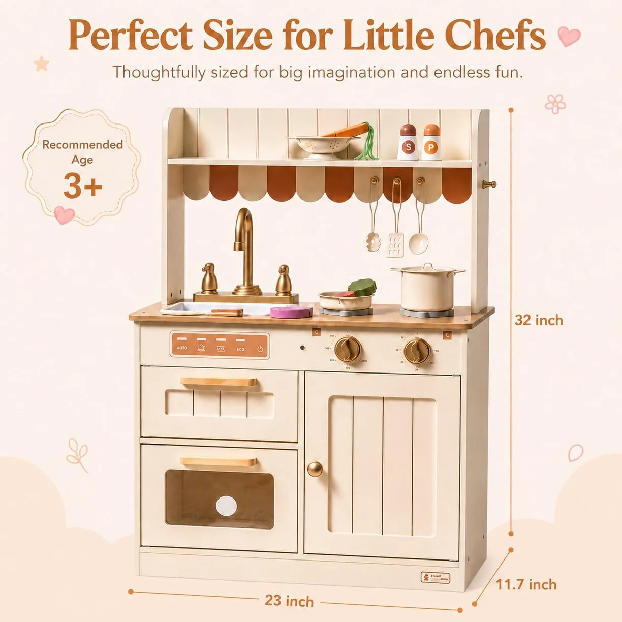 ROBUD Cuisine de Jeu en Bois pour Enfants, avec Vaisselle, casseroles, saladier et légumes – Convient aux Enfants à partir de 3 Ans