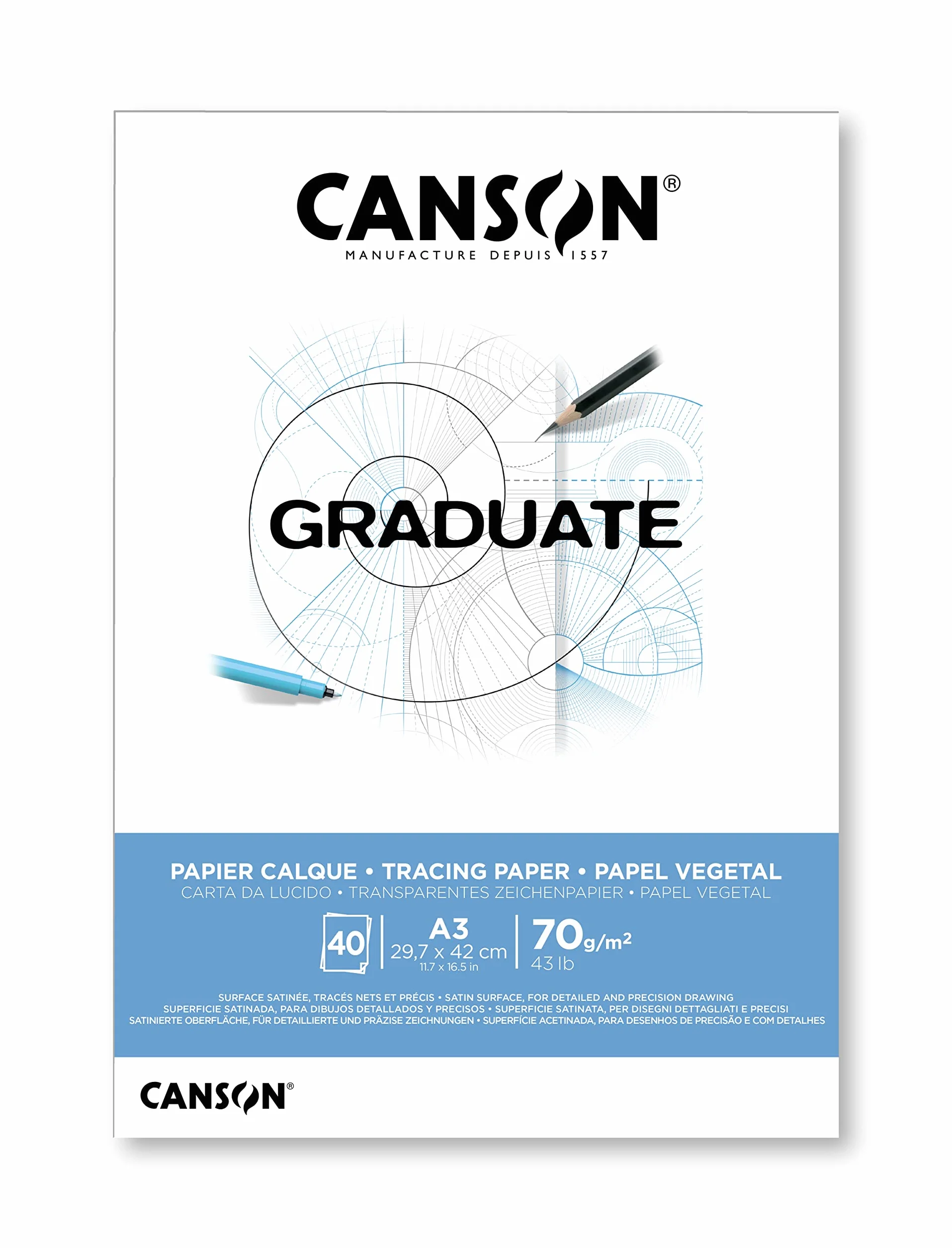 CANSON GRADUATE TRACING Bloc A3 70g/m² 50 Feuilles