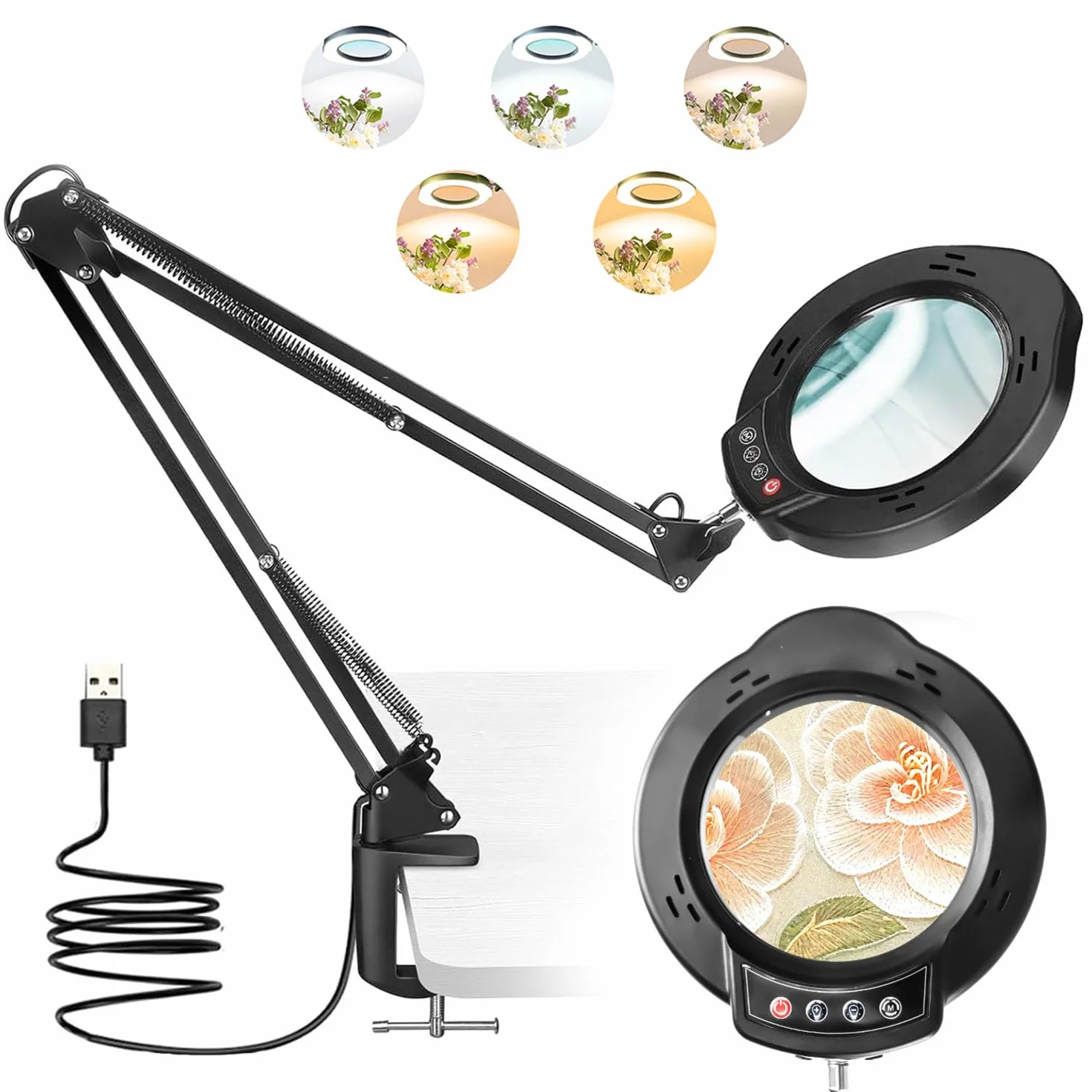 TANYO Lampe Loupe sur Pied 84 LED 5 Températures Couleur 10 Niveaux Luminosité pour Lecture Bijoux Travaux Manuel