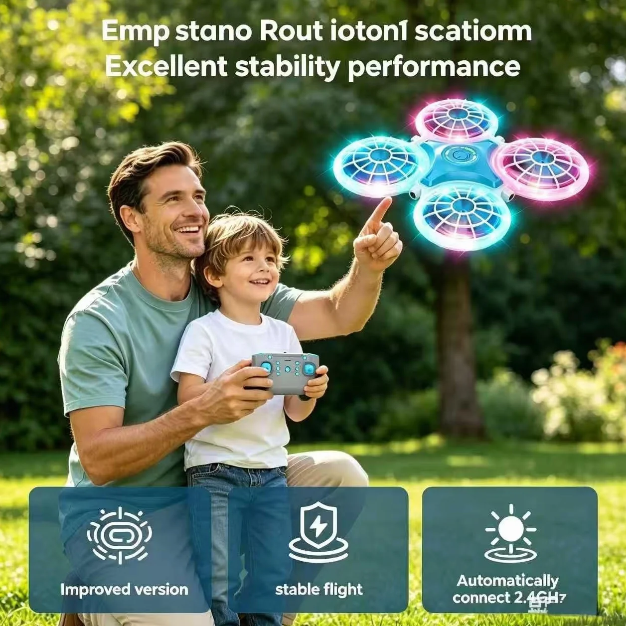 Mini Drone pour Enfants avec Télécommande, Jouet Avion LED 360° Flip, 3 Vitesses, Décollage à Une Touche, Idéal Cadeau Garçon Fille 6-10 Ans (Bleu)