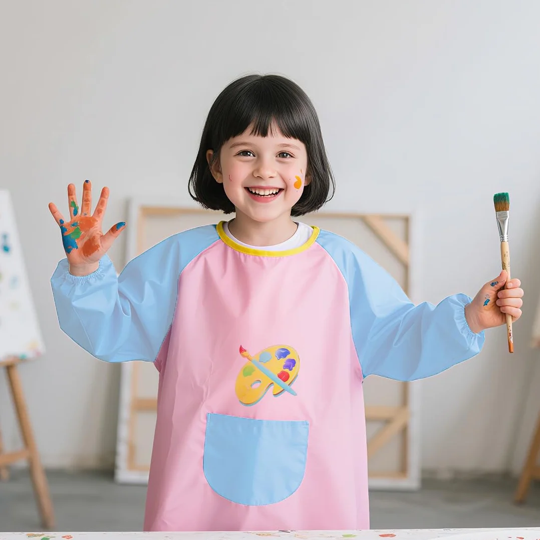 HUKUMA Tablier Peinture Enfant Imperméable Manche Longue 7-11 Ans avec Poche