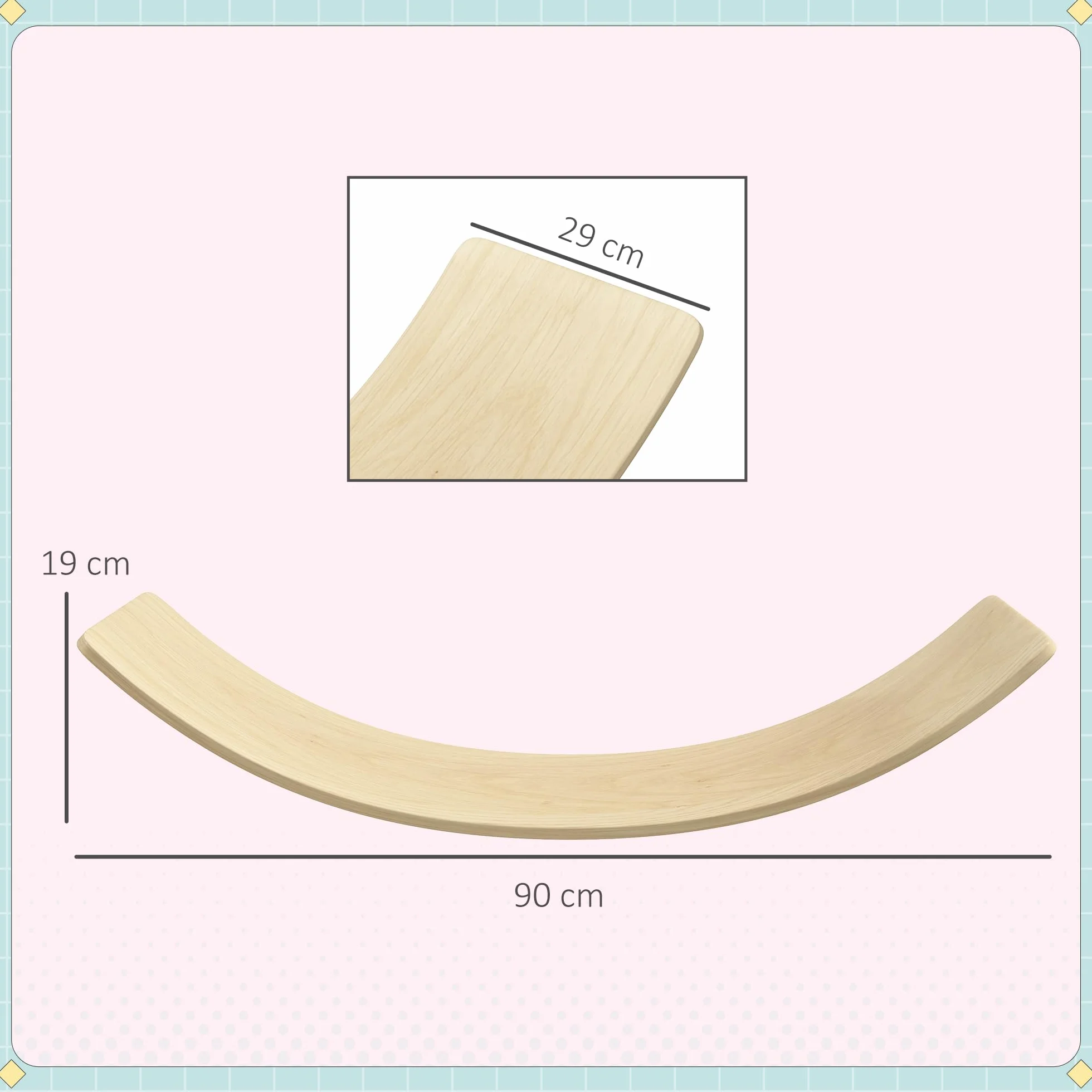 AIYAPLAY Planche d'équilibre pour enfants en bois naturel 90x29x19 cm charge max 50 kg