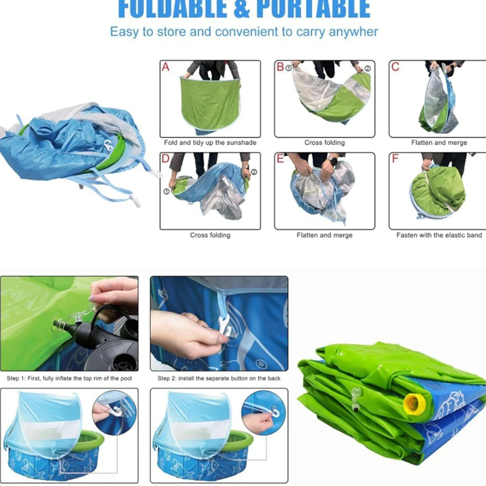 Piscine pour Protection Solaire Spacieuse Et Gain De Place | Piscine Extérieure Pour Pour Jardin Parc Cour Extérieur Tout-Petits Élèves Garçons Et