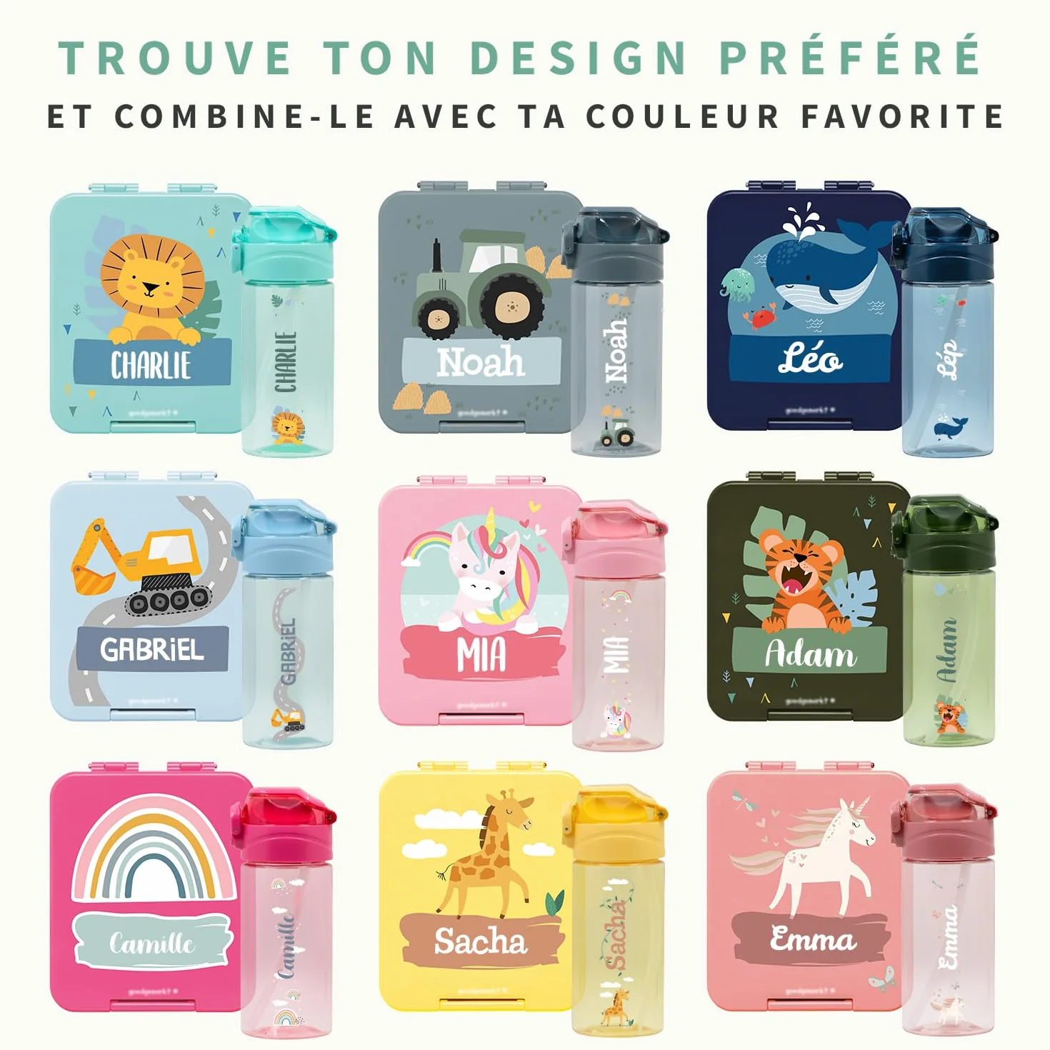 BIENMARQUER Coffret gourde personnalisable enfant 450 ml sans BPA plastique