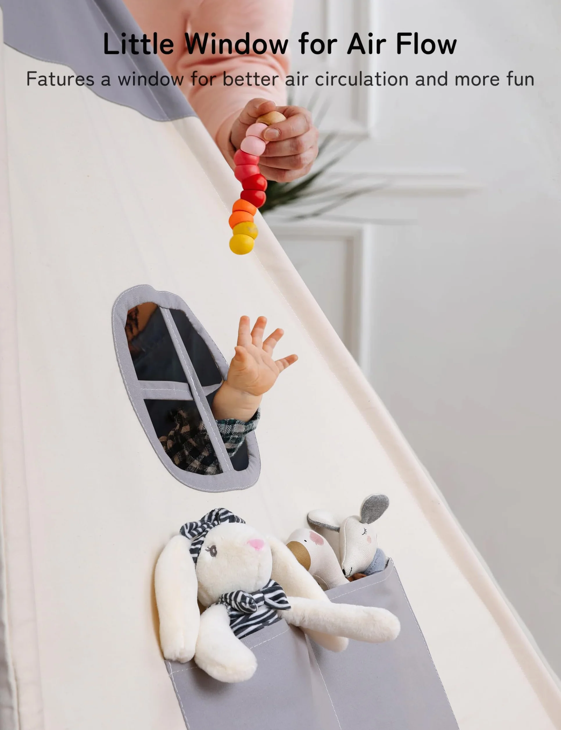 Tipi Enfant avec lumière Tapis & fixateur, Grande Tente Pliante pour Bebe Gris