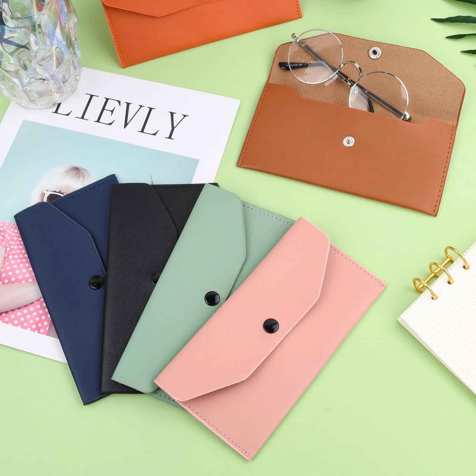 Portefeuille Enveloppe Cuir Synthétique 6 Pièces, Pochette Billet Imperméable Réutilisable 18x9,5cm