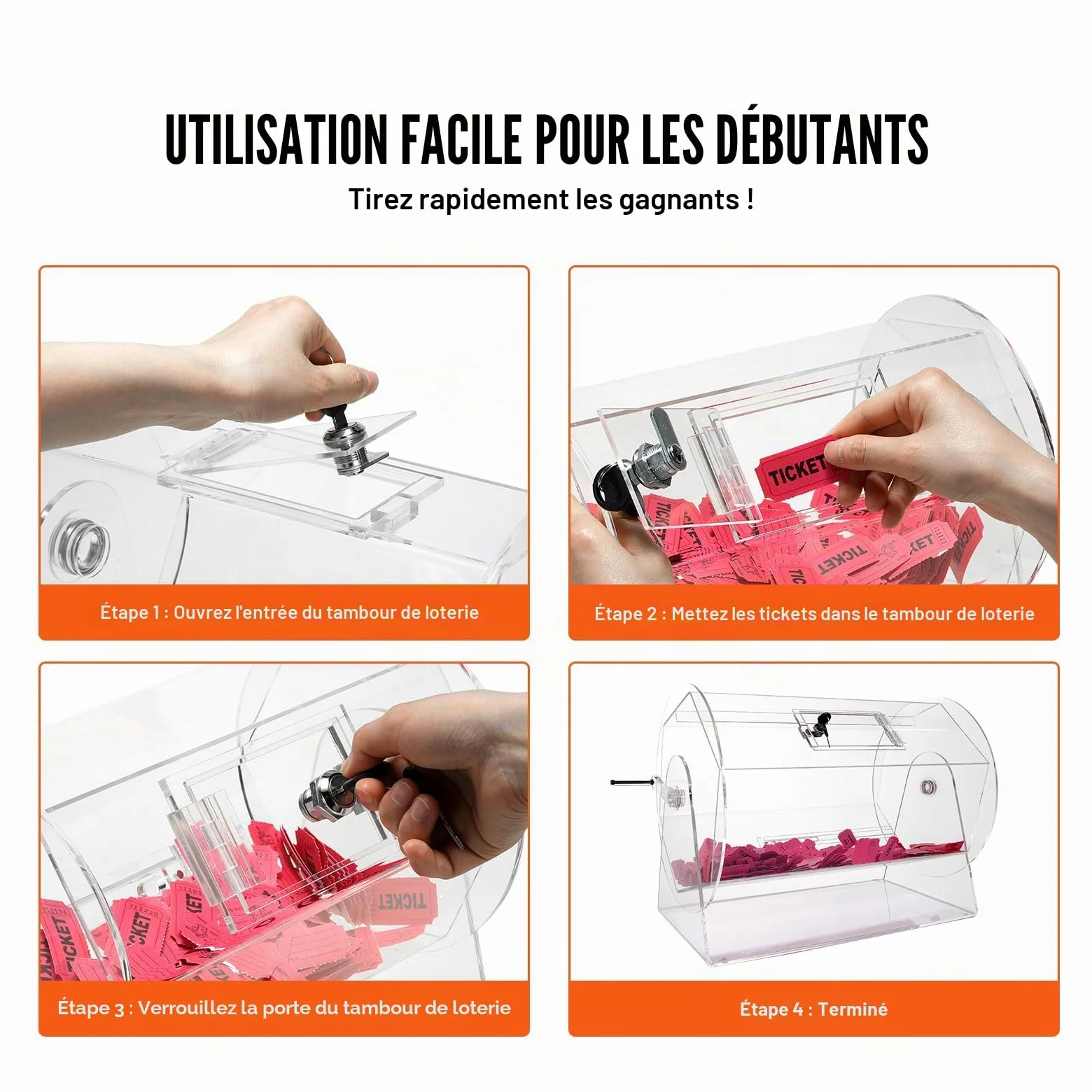 VEVOR Tambour de Tombola Loterie Loto en Acrylique, Capacité 10000 Billets ou 300 Balles, Cage pour Jeu de Bingo Transparente, avec 2 Clés, 565 x 1450 mm, pour Vote Événement Fête Salon Rassemblement