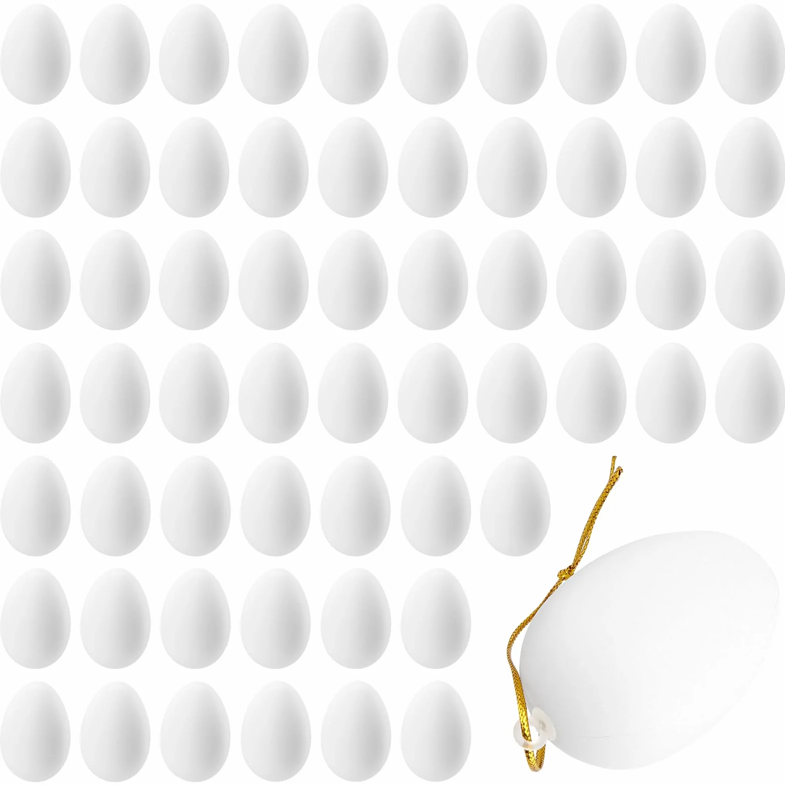 Œufs de Pâques décoratifs en plastique - Lot de 60 - Blanc - 6 x 4 cm - À suspendre