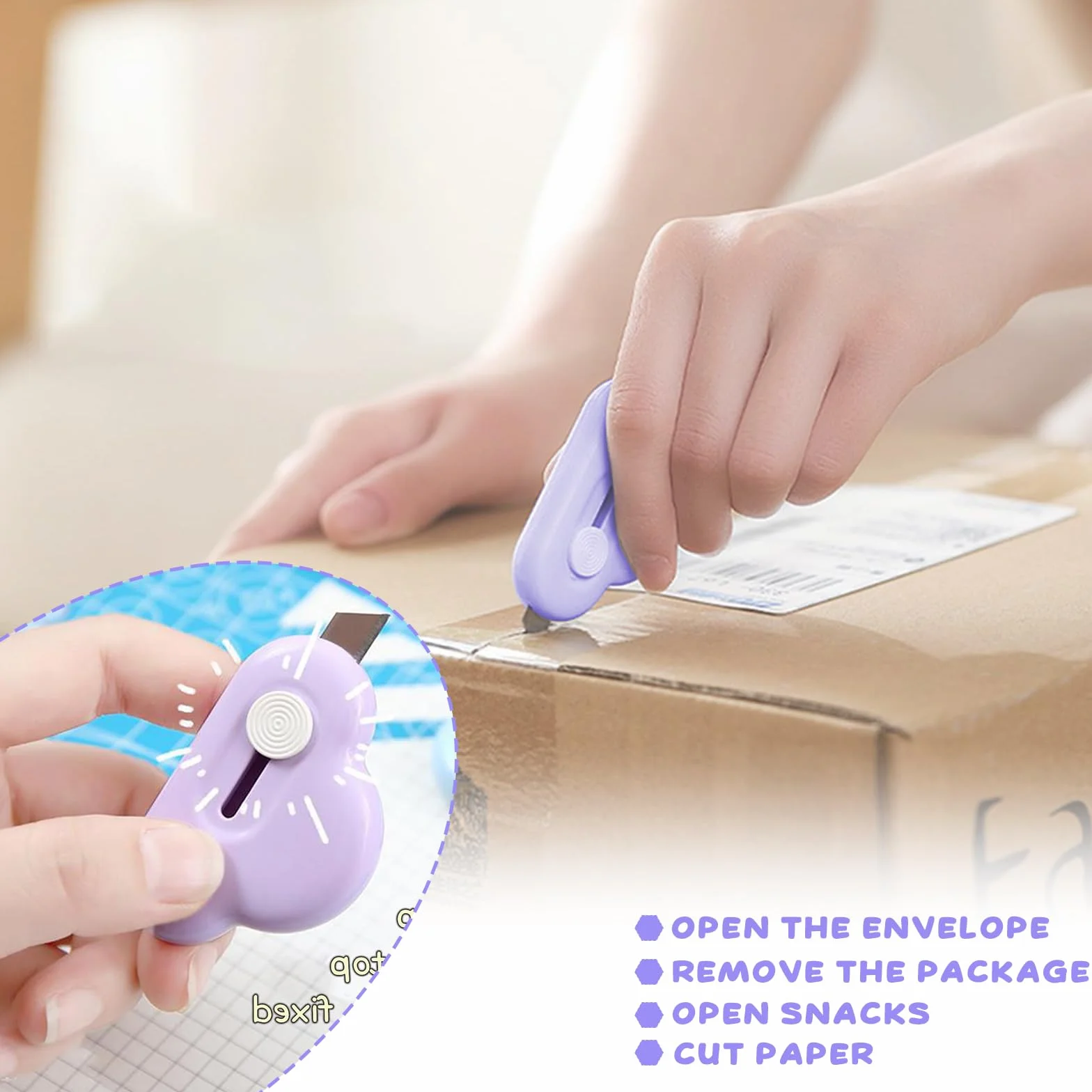 Mini Cutter Nuage Kawaii Ouvre Colis Enveloppe Papeterie Pastel Fournitures Scolaires Aesthetic Forme Nuage Rose Bleu Violet Blanc