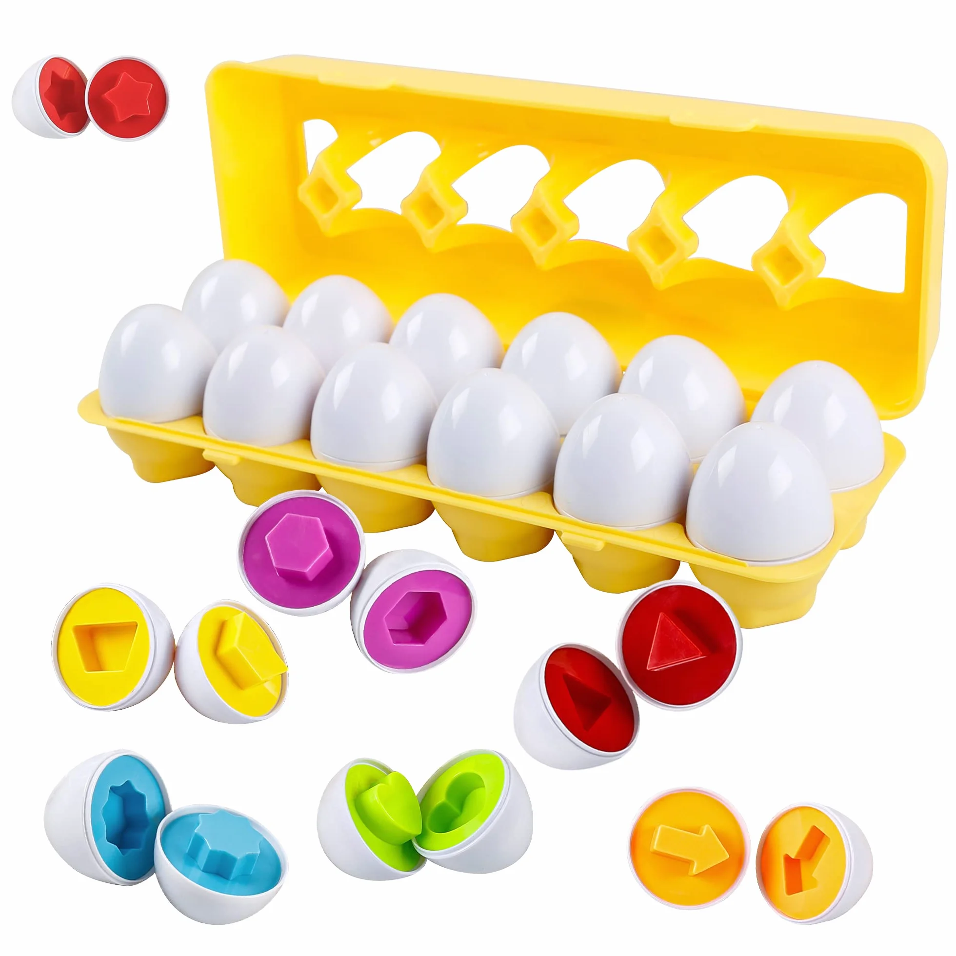 Jouets D'oeufs Correspondant Puzzle Montessori Oeufs Éducatifs Géométrique, Enfants Enseignement Précoce Reconnaître Les Formes de Couleur Patchwork, 2 Ans Boîte à œufs