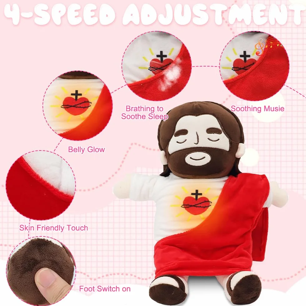 Peluche Jésus Respirant 40 cm avec Musique et Lumières