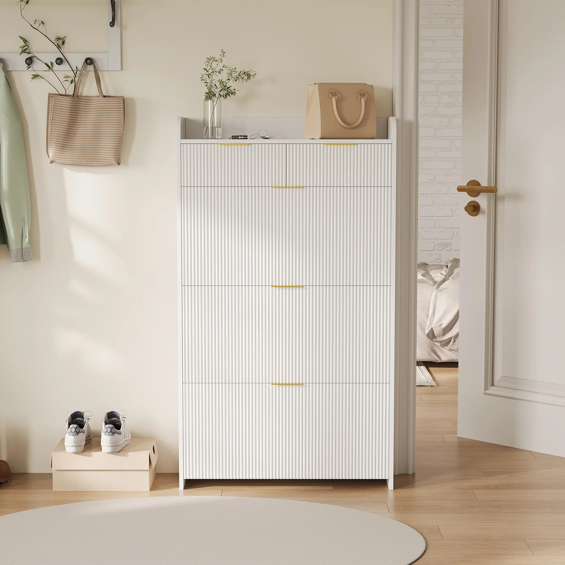 Armoire à Chaussures 15-20 Paires 3 Tiroirs Cloison Réglable 77x24x133.5 cm Blanc