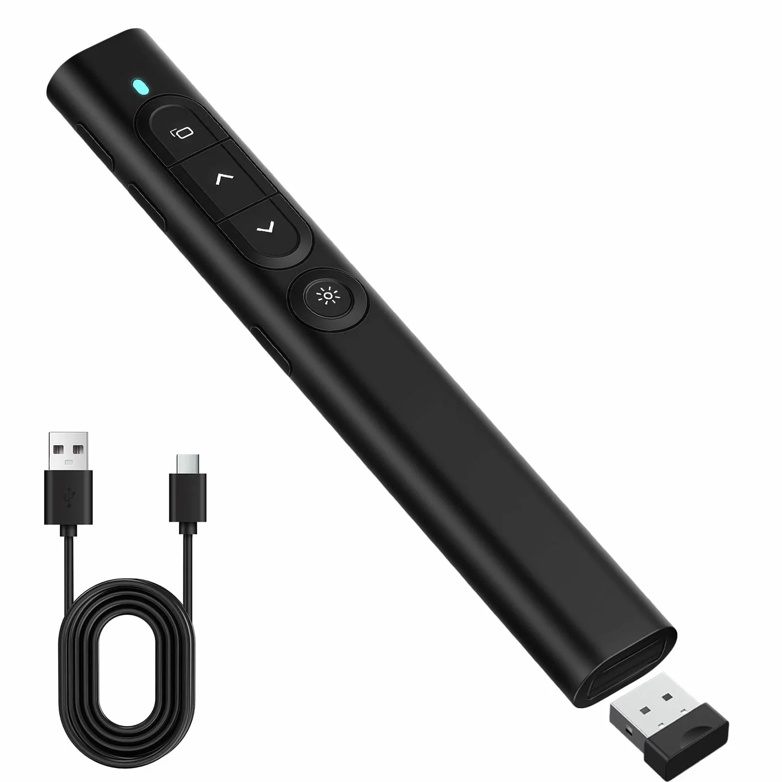 Télécommande Présentateur 2.4GHz USB sans Fil Rechargeable avec Hyperlien Contrôle du Volume pour Powerpoint Enseignement Bureau Mac PC Noir