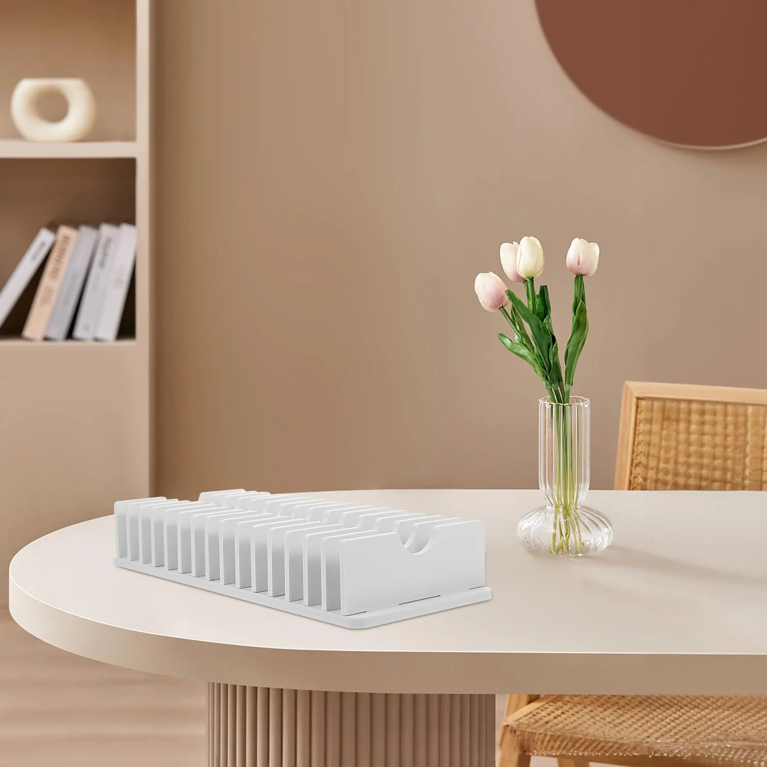 NUOBESTY Support De Téléphone Portable Pour Bureau Avec 15 Compartiments Organisateur En Pvc Pour Calculatrices Et Rangement