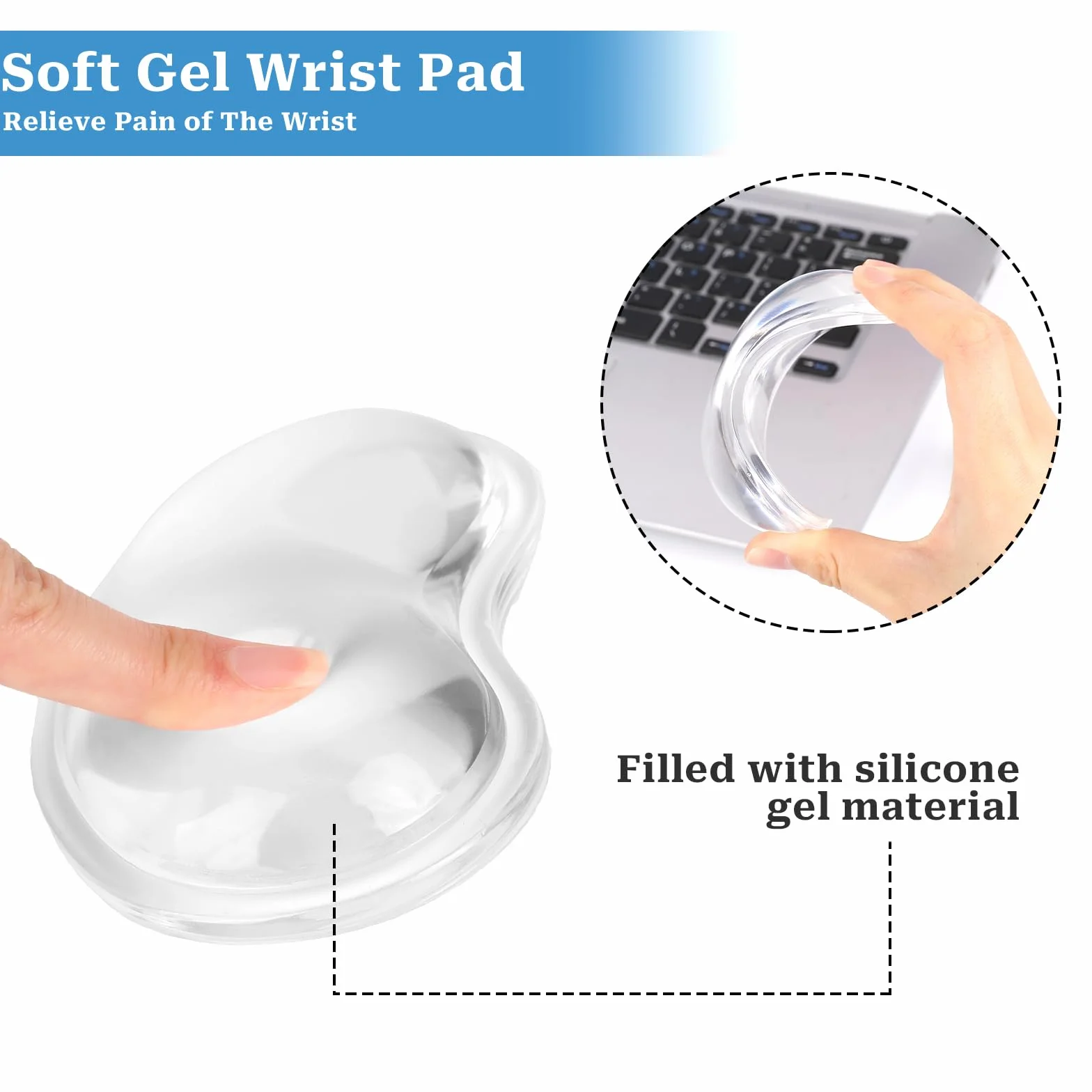 Repose-poignet en gel souple ergonomique pour souris, coussin silicone transparent anti-fatigue