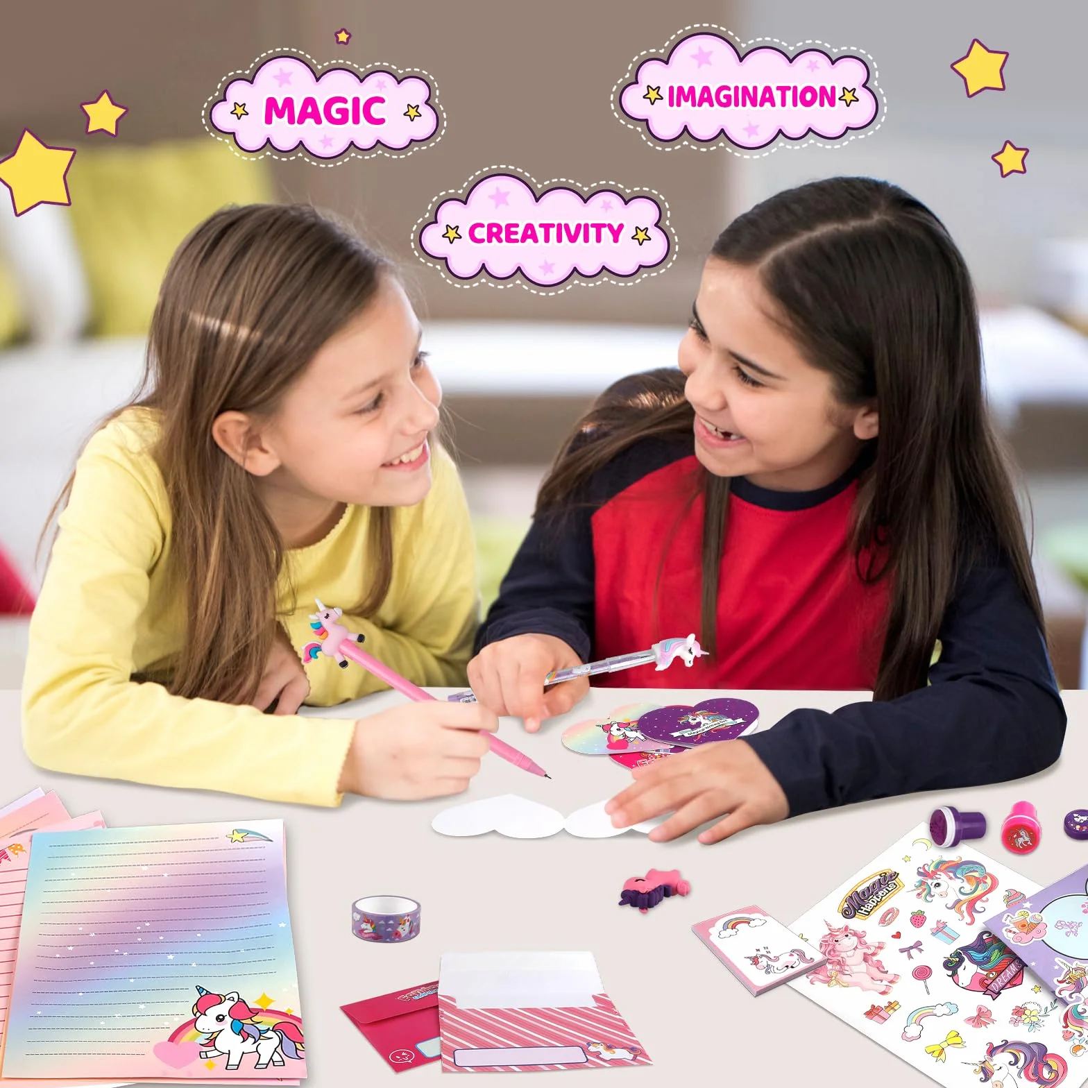 Ensemble de papeterie Unicorn Journal 49 pièces avec étui de rangement pour filles 6-12 ans