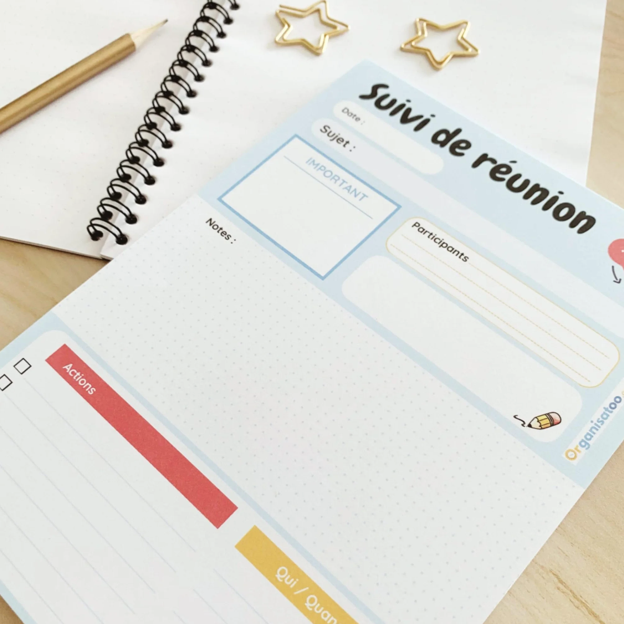 Bloc-notes suivi de réunion A5 50 pages détachables pour équipe managers entrepreneurs