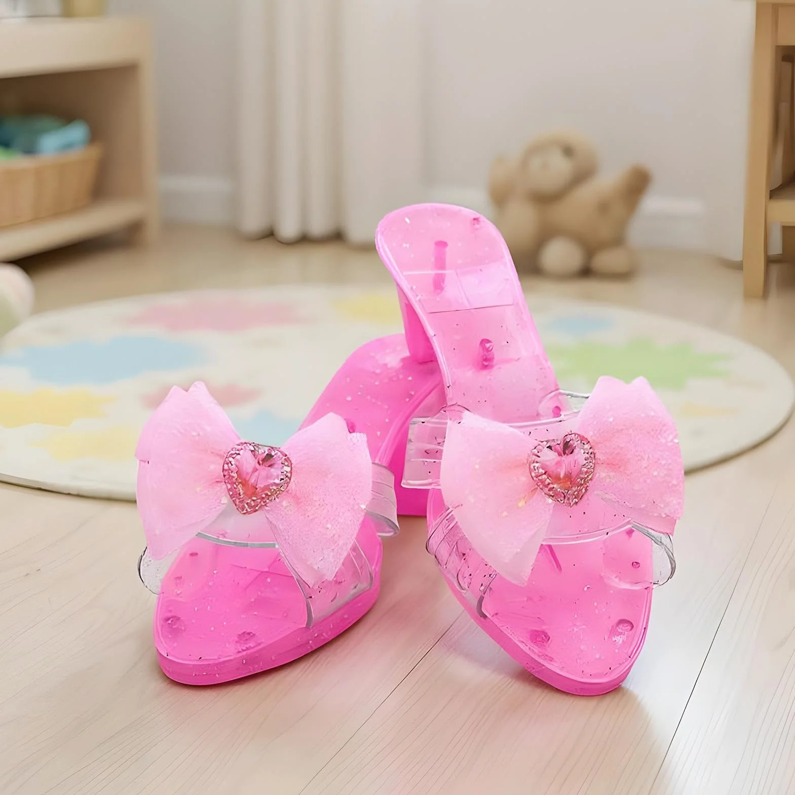 Sandales en Gelée Princesse Fille Jouet à Talon Paillettes Nœuds Brillantes Jeu de Rôle Cadeau Été 18.5 x 6 cm