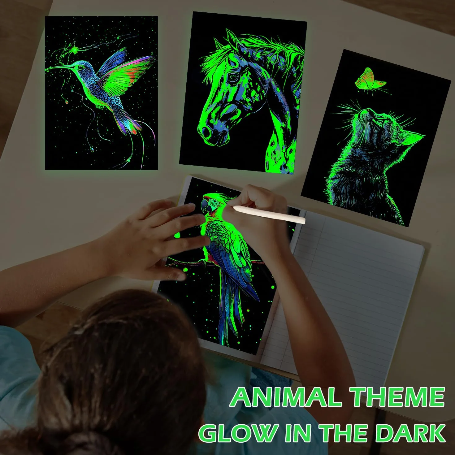 Kit Art à Gratter Arc-en-Ciel Lumineux 8 Pièces avec Outils de Grattage pour Adultes et Enfants (Animaux)