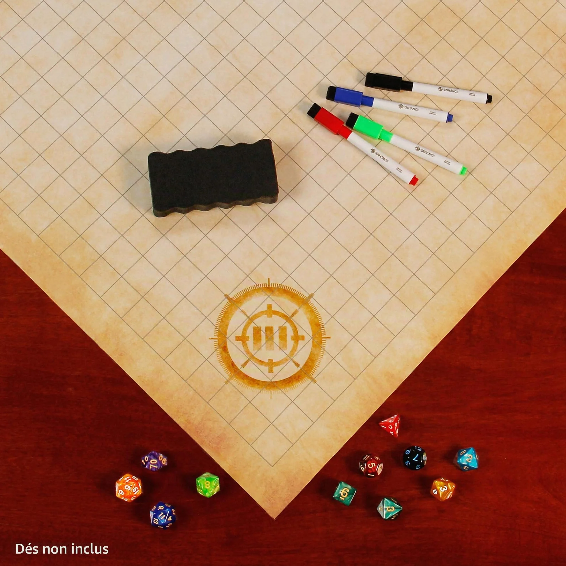 ENHANCE Grid Mat RPG DND Map 61x91cm Effaçable à Sec Jeu de Rôle Tapis de Jeu Battle Grid avec Pochette de Voyage